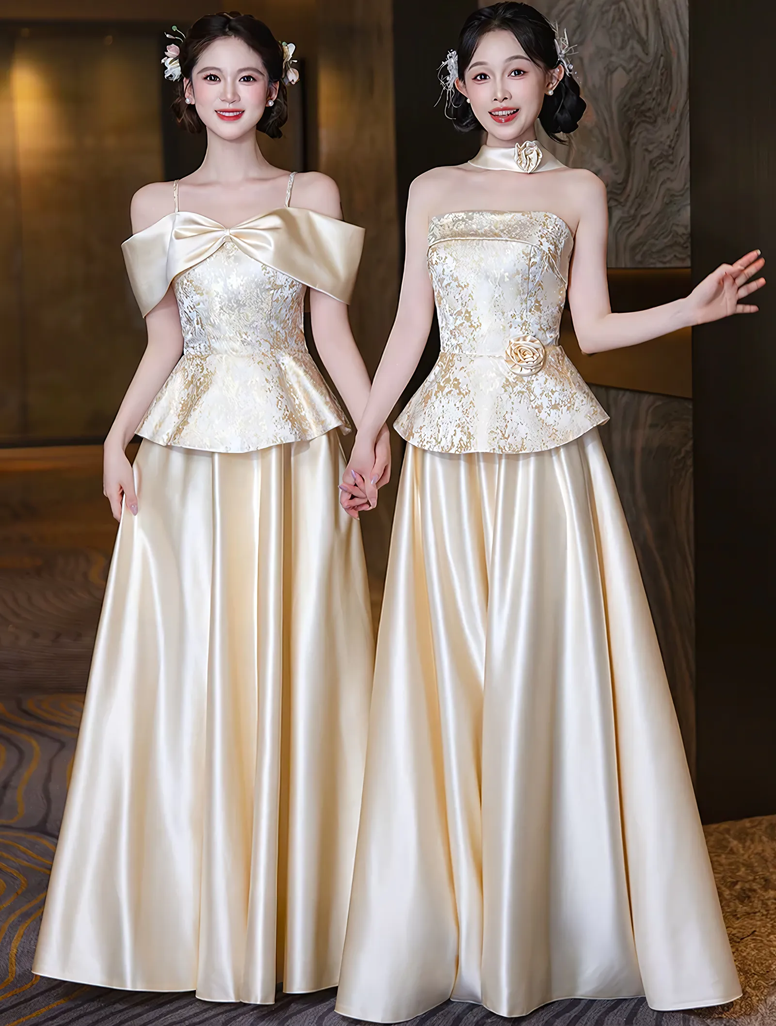 Chic Mismatched Champagne Jacquard Bridesmaid Formal Dress with 4 Styles06 Chic Mismatched Champagne Jacquard Bridesmaid Formal Dress with 4 Styles06