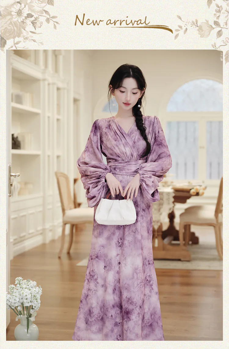 Chic-Purple-Tie-Dye-Cross-V-Neck-Flowy-Summer-Dress-with-Lantern-Sleeves07