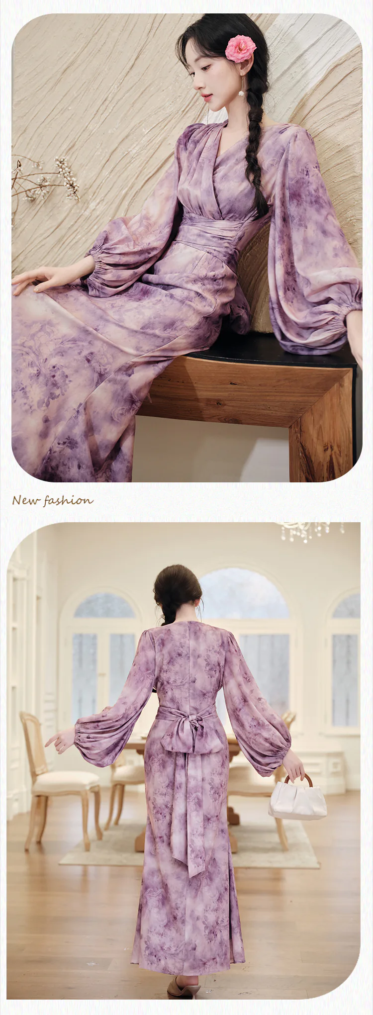 Chic-Purple-Tie-Dye-Cross-V-Neck-Flowy-Summer-Dress-with-Lantern-Sleeves11