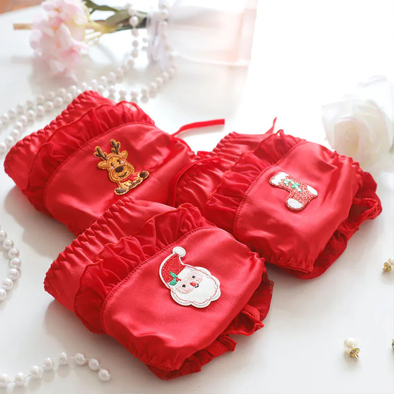 Christmas Red Satin Santa Claus Embroidery Side Tie Lace Pantie Briefs04 Christmas Red Satin Santa Claus Embroidery Side Tie Lace Pantie Briefs04
