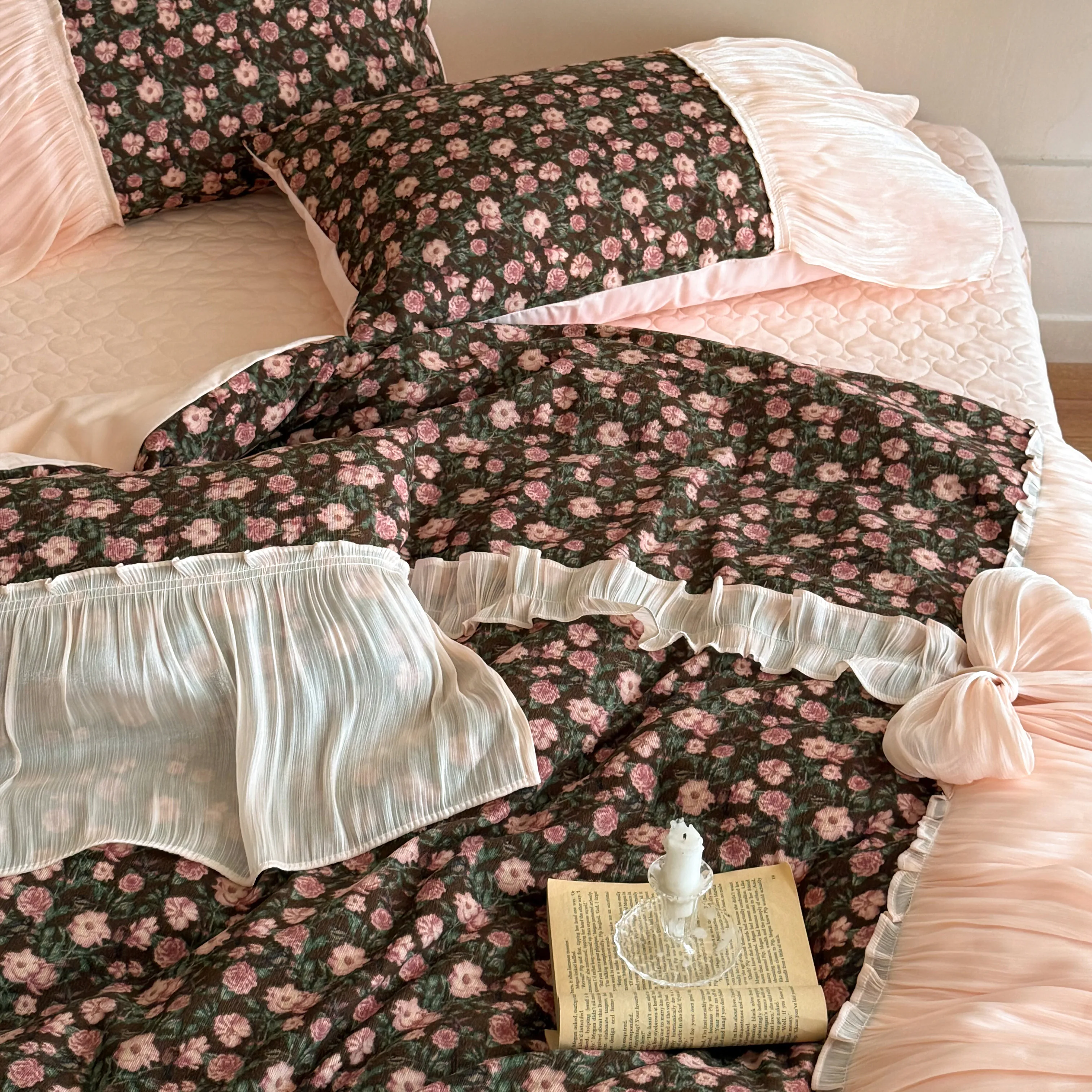Coquette Country Floral Print Pleated Ruffle Brushed Cotton Duvet Cover Set05 Coquette Country Floral Print Pleated Ruffle Brushed Cotton Duvet Cover Set05