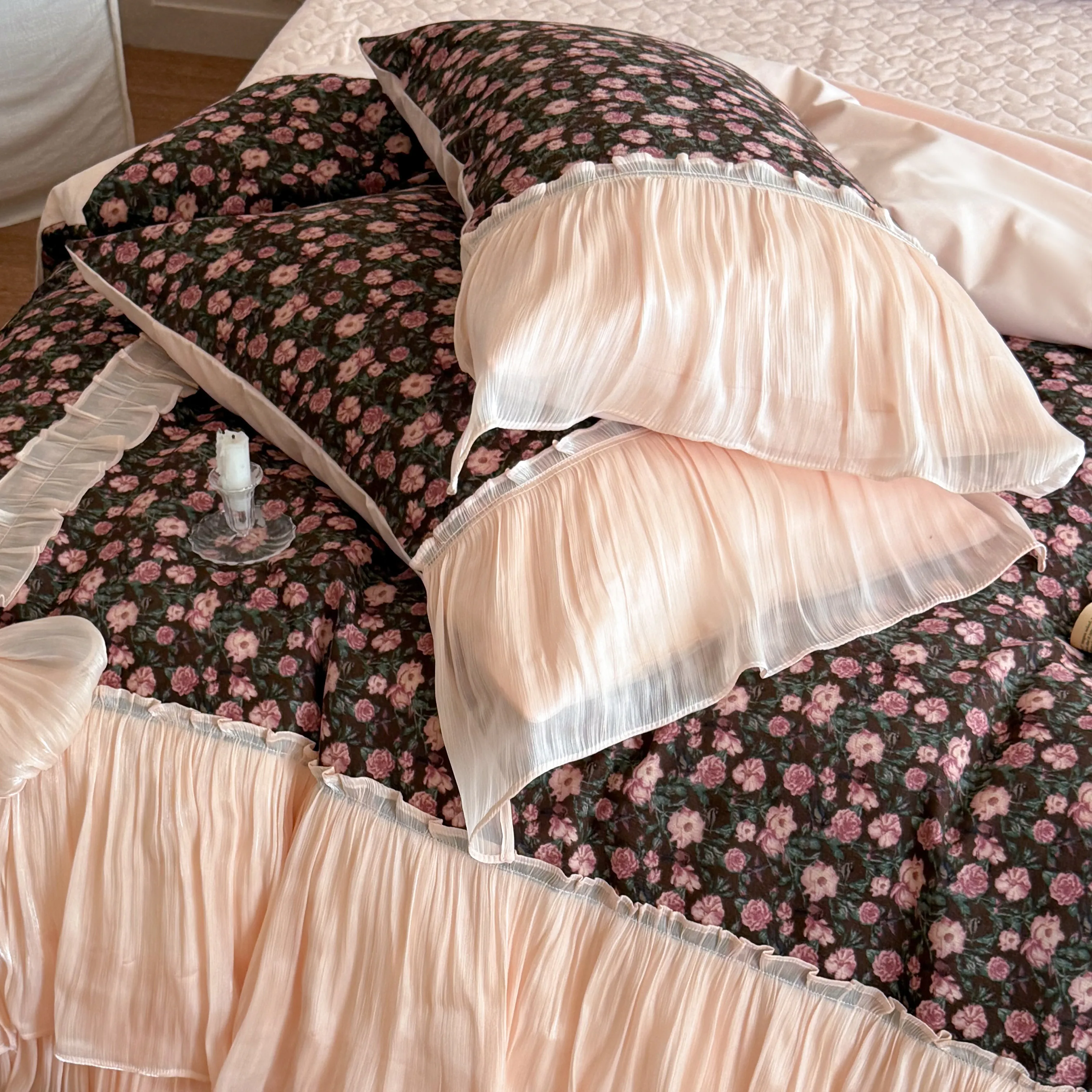 Coquette Country Floral Print Pleated Ruffle Brushed Cotton Duvet Cover Set06 Coquette Country Floral Print Pleated Ruffle Brushed Cotton Duvet Cover Set06