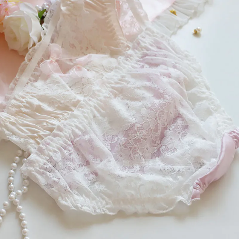 Coquette Scalloped Eyelash Sheer Lace Silky Satin Panties Briefs with Bow06 Coquette Scalloped Eyelash Sheer Lace Silky Satin Panties Briefs with Bow06