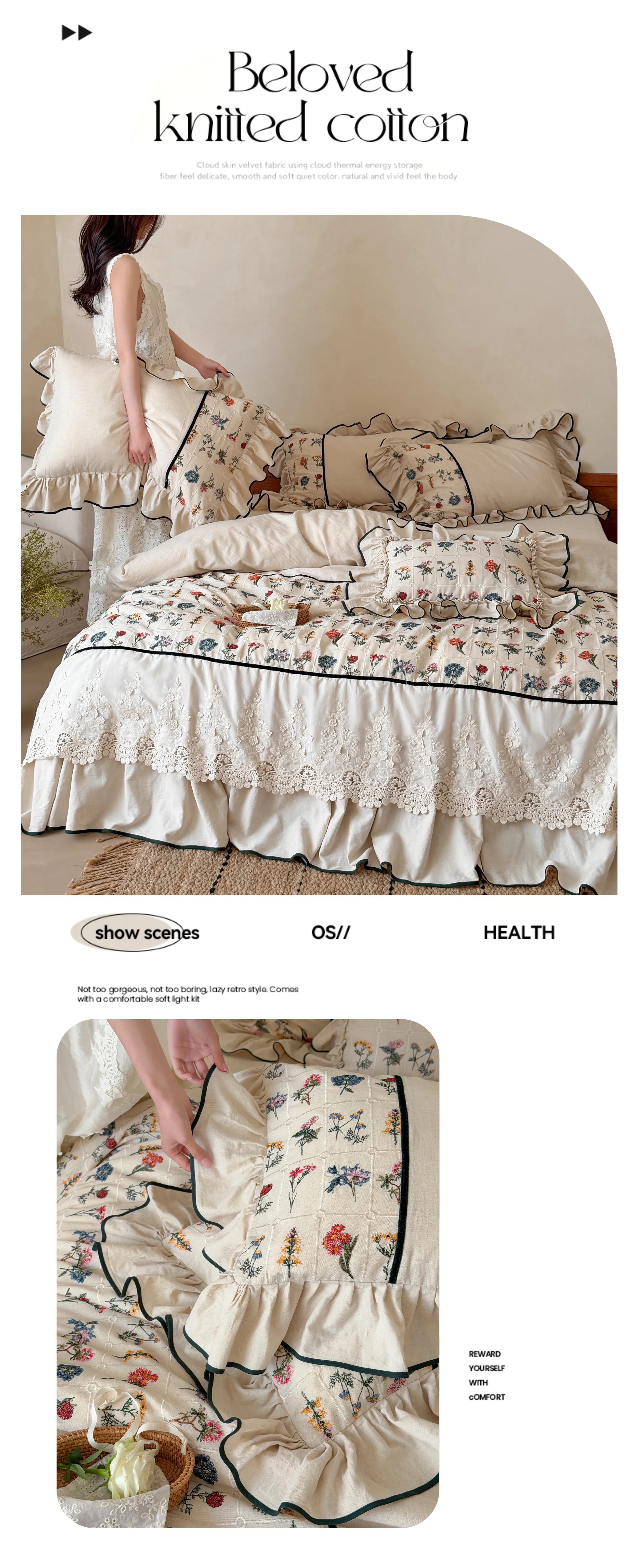 Cottagecore-Botanical-Floral-Embroidery-Cotton-Linen-4-Piece-Bedding-Set07