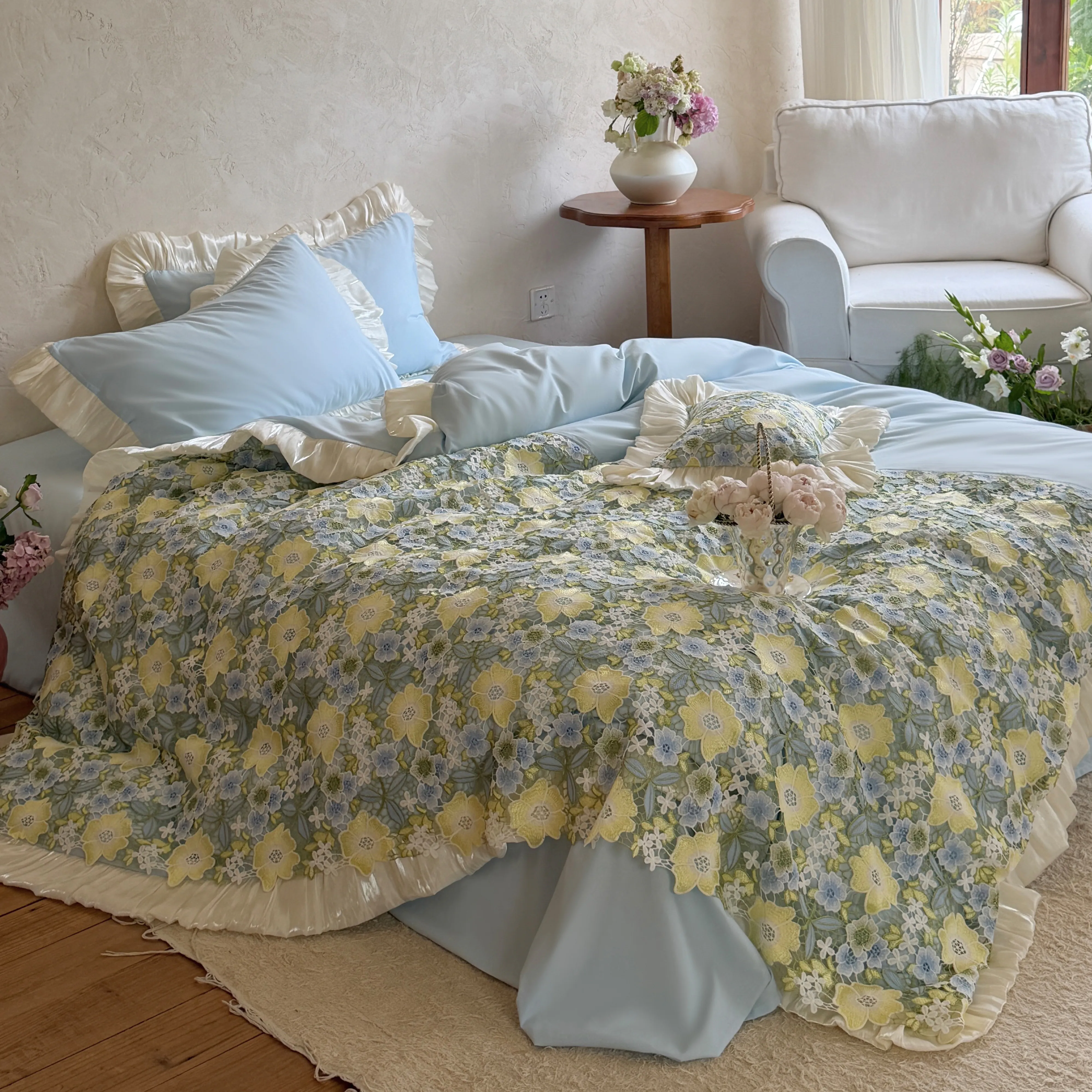 Cottagecore Floral 40s Washed Cotton All Seasons Duvet Cover 4 Pcs Set02