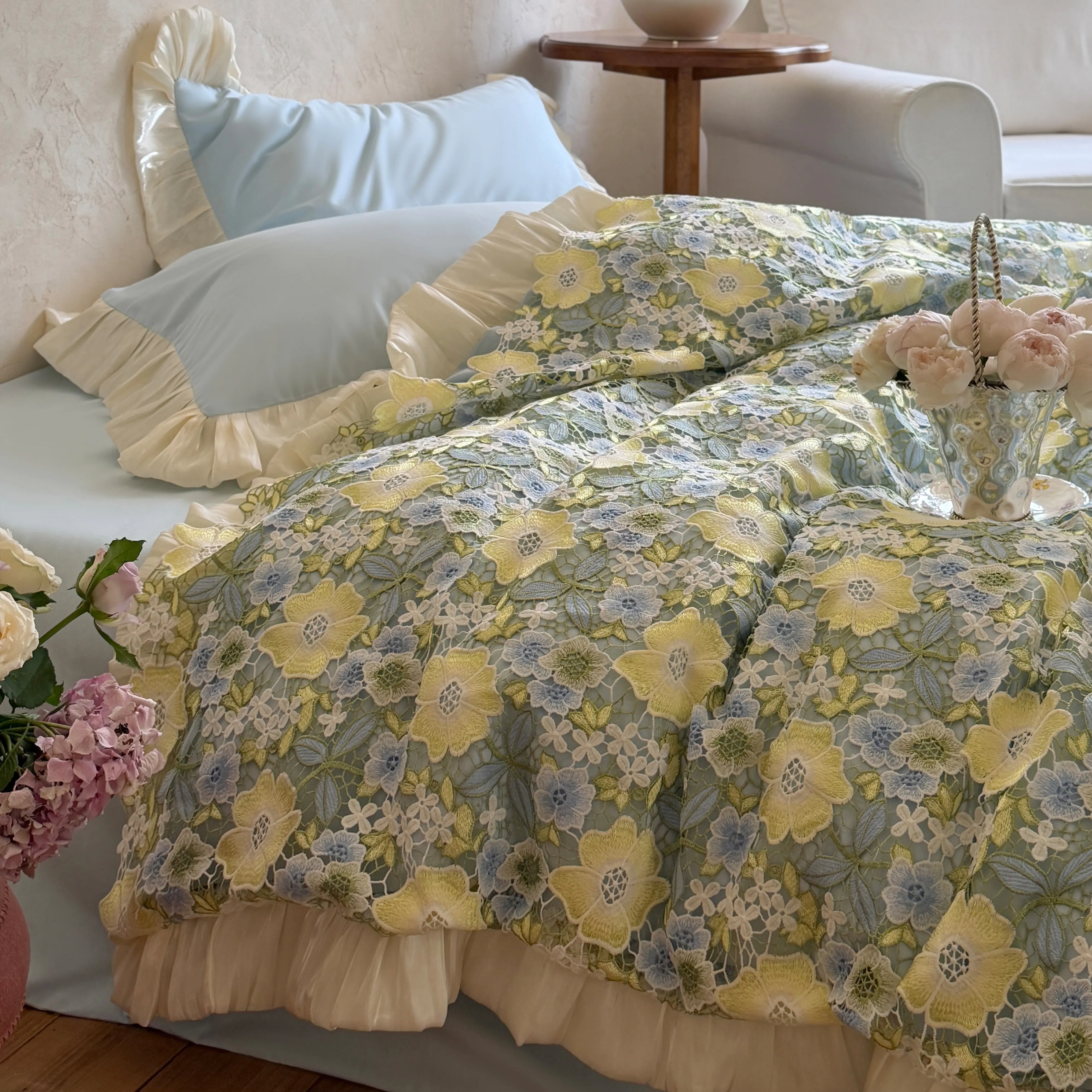 Cottagecore Floral 40s Washed Cotton All Seasons Duvet Cover 4 Pcs Set03 Cottagecore Floral 40s Washed Cotton All Seasons Duvet Cover 4 Pcs Set03