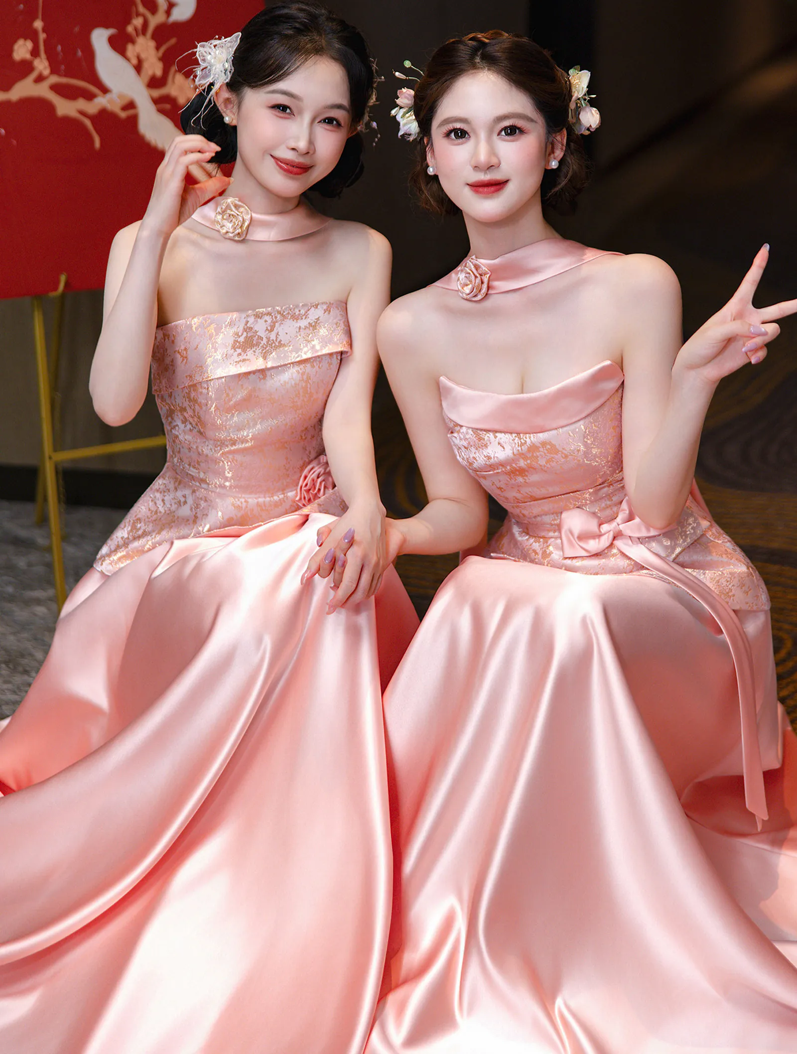 Elegant Floral Brocade Jacquard Satin Skirt Wedding Party Bridesmaid Dress02
