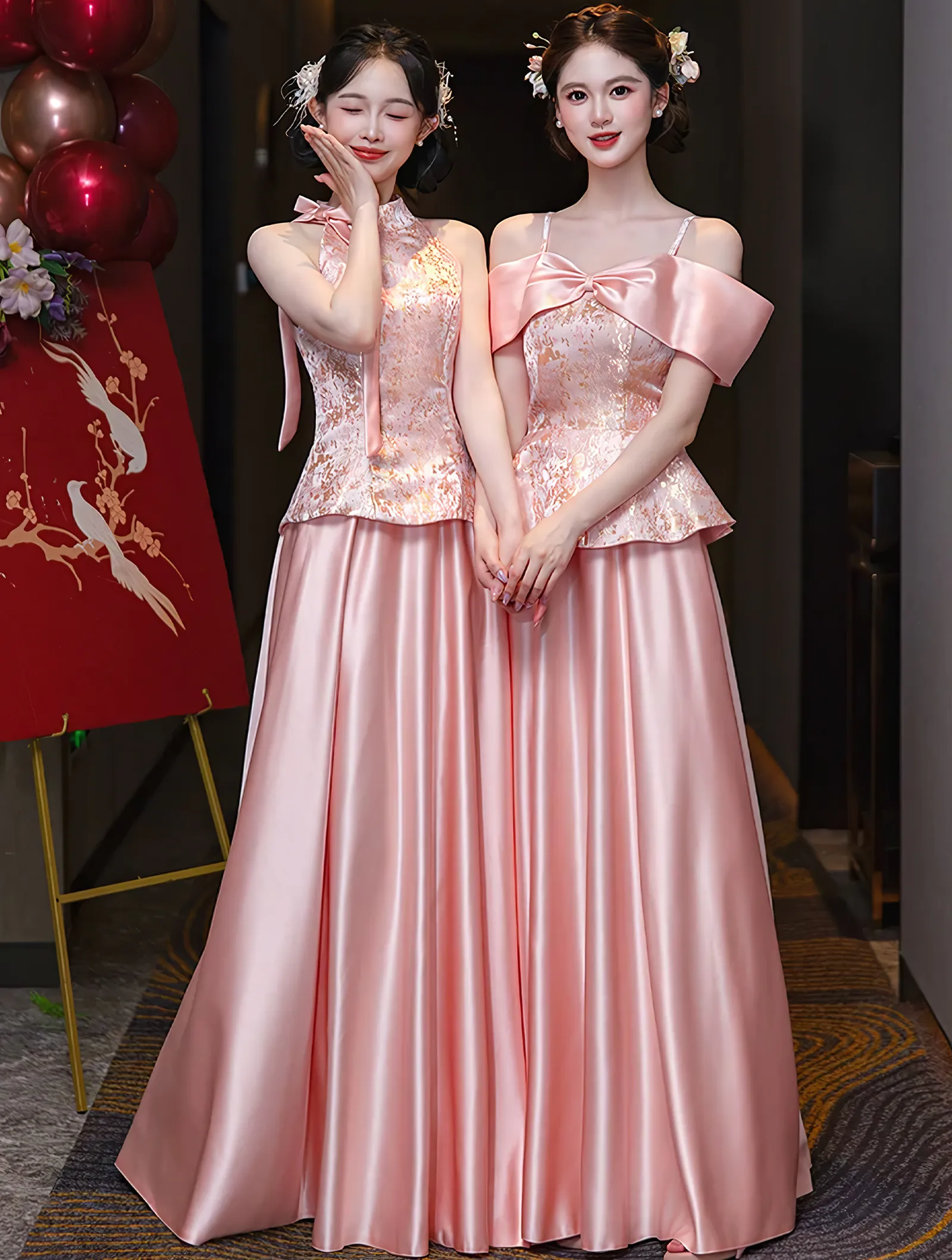 Elegant Floral Brocade Jacquard Satin Skirt Wedding Party Bridesmaid Dress03 Elegant Floral Brocade Jacquard Satin Skirt Wedding Party Bridesmaid Dress03