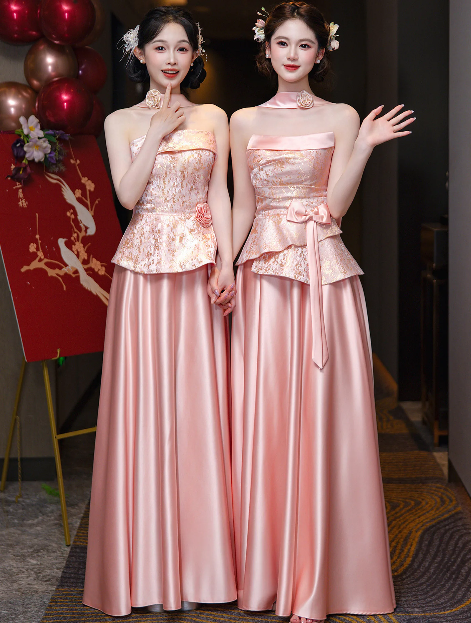 Elegant Floral Brocade Jacquard Satin Skirt Wedding Party Bridesmaid Dress05 Elegant Floral Brocade Jacquard Satin Skirt Wedding Party Bridesmaid Dress05