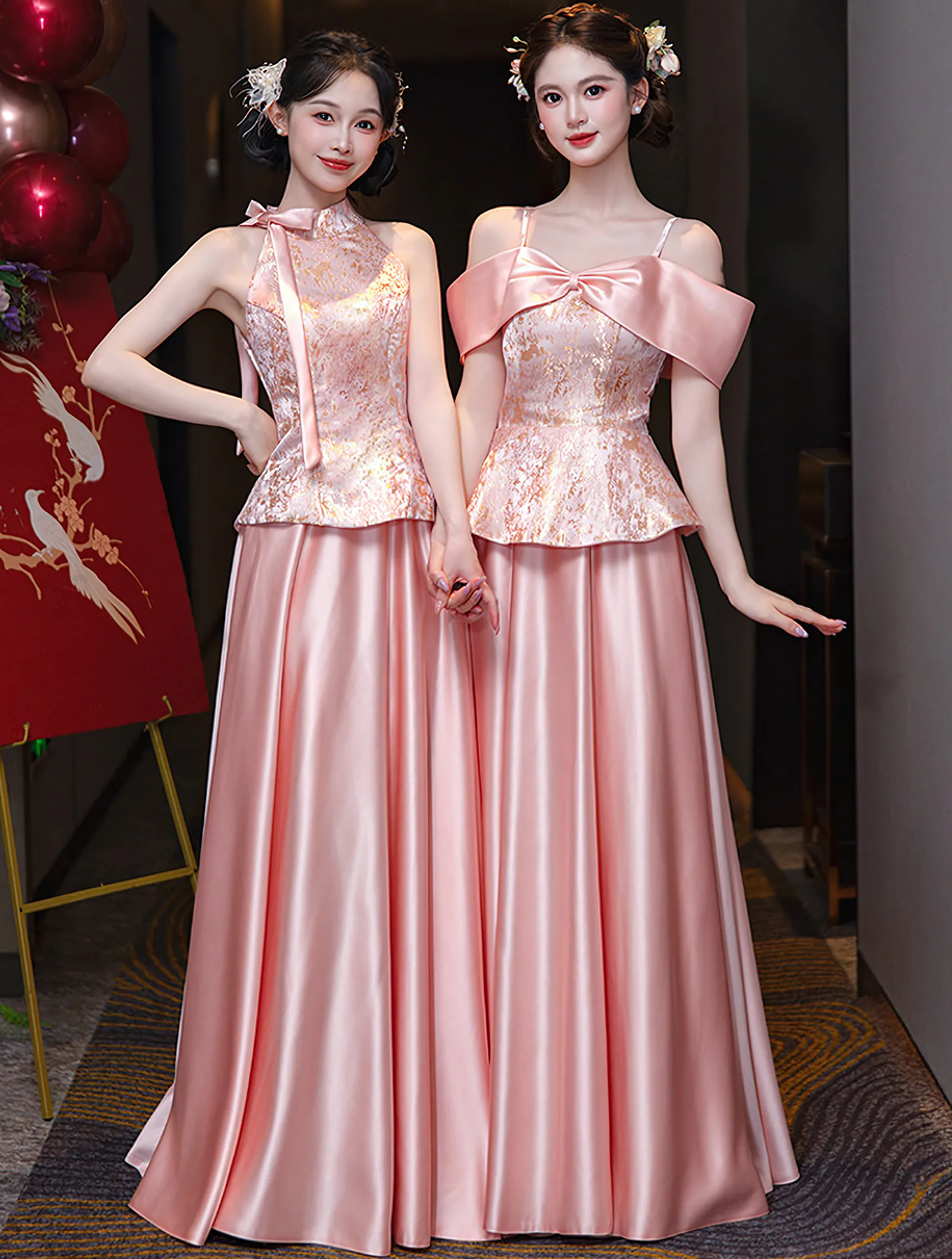 Elegant Floral Brocade Jacquard Satin Skirt Wedding Party Bridesmaid Dress06 Elegant Floral Brocade Jacquard Satin Skirt Wedding Party Bridesmaid Dress06