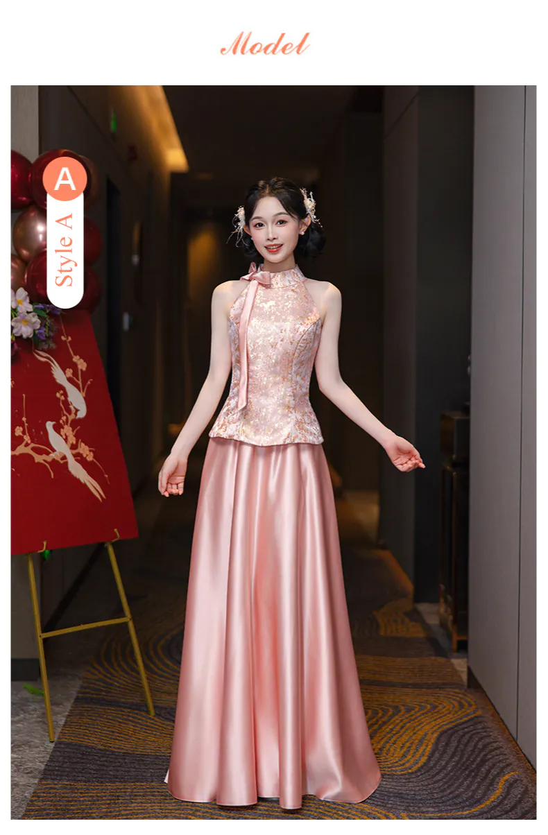 Elegant-Floral-Brocade-Jacquard-Satin-Skirt-Wedding-Party-Bridesmaid-Dress11