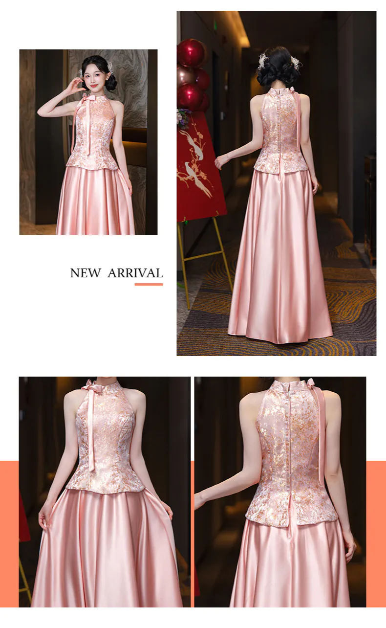 Elegant-Floral-Brocade-Jacquard-Satin-Skirt-Wedding-Party-Bridesmaid-Dress13