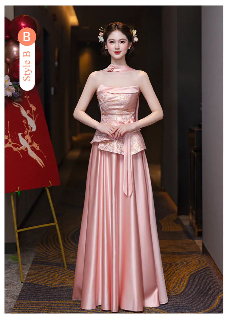 Elegant-Floral-Brocade-Jacquard-Satin-Skirt-Wedding-Party-Bridesmaid-Dress14