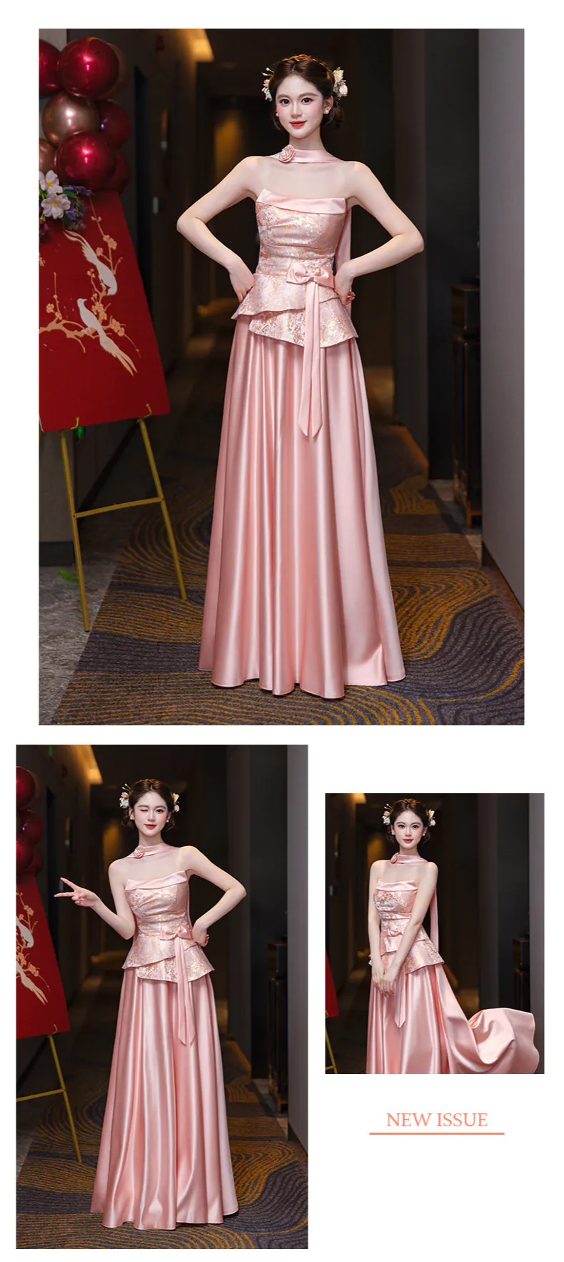 Elegant-Floral-Brocade-Jacquard-Satin-Skirt-Wedding-Party-Bridesmaid-Dress15