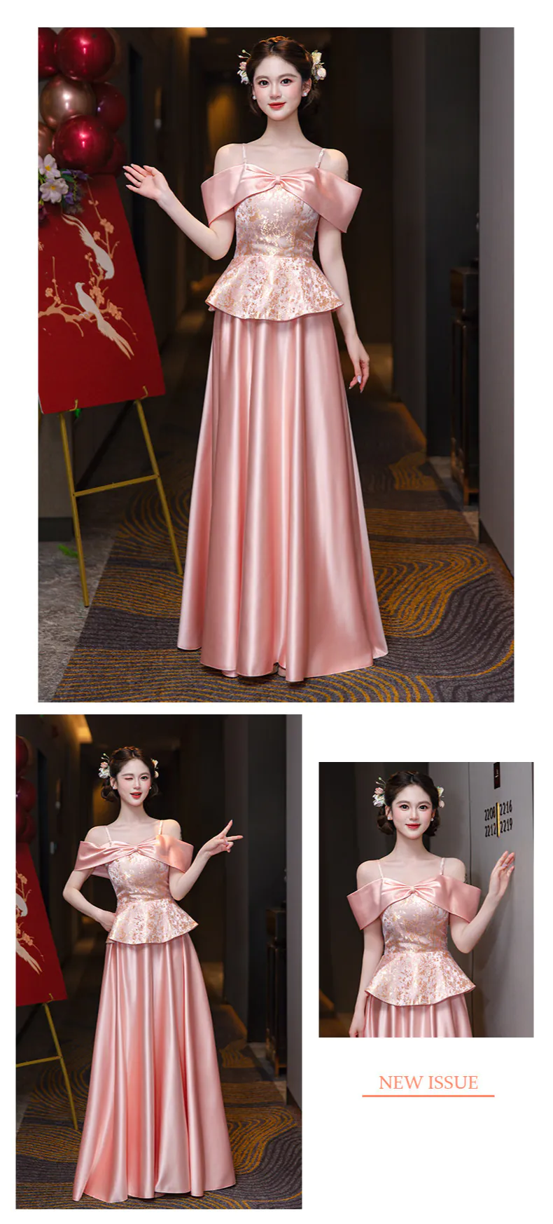 Elegant-Floral-Brocade-Jacquard-Satin-Skirt-Wedding-Party-Bridesmaid-Dress18