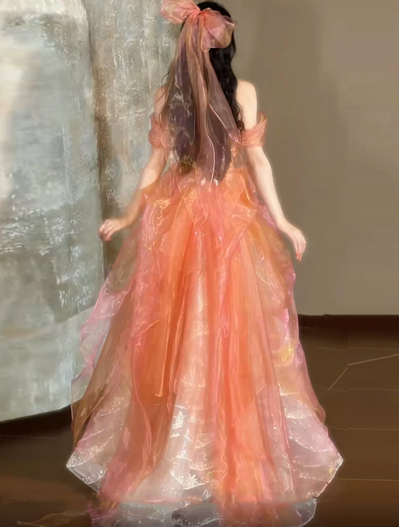 Ethereal Off-the-Shoulder Layered Glitter Organza Princess Evening Party Gown06 Ethereal Off the Shoulder Layered Glitter Organza Princess Evening Party Gown06