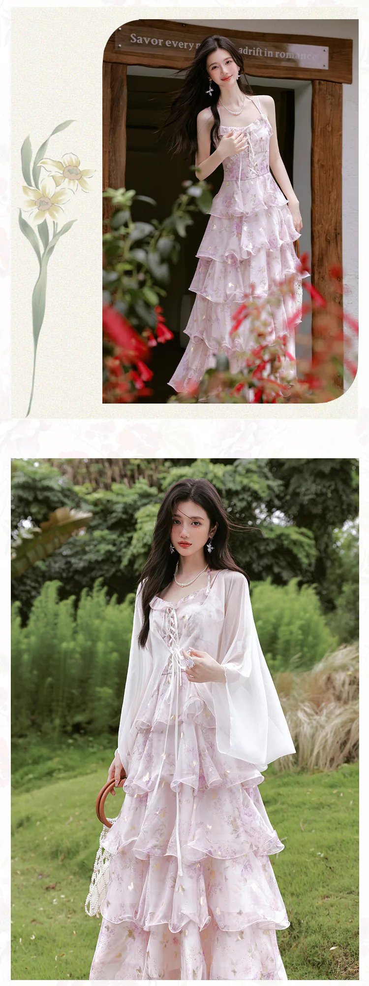 Ethereal-Pastel-Purple-Blossom-Tiered-Ruffle-Skirt-Dress-Sheer-Cardigan-Set11