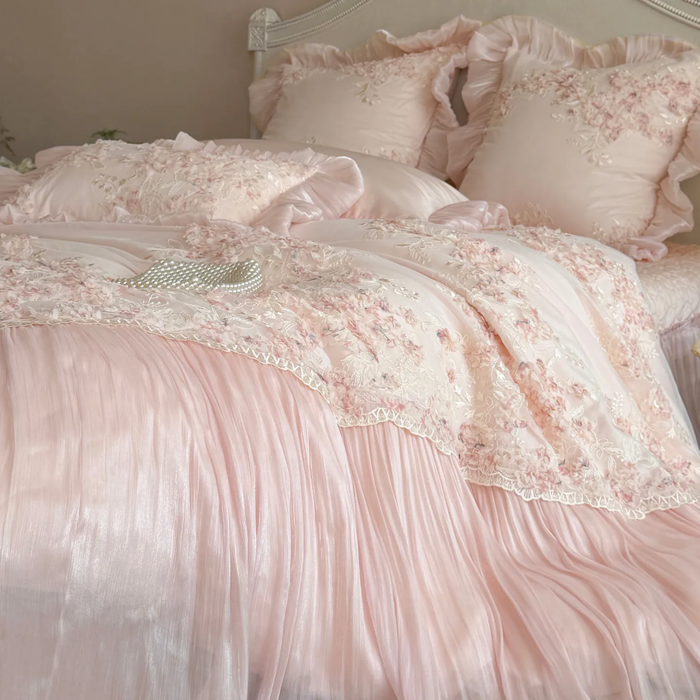Fairycore 100S Cotton 3D Floral Pleated Skirt Bedspread Duvet Cover Set04 Fairycore 100S Cotton 3D Floral Pleated Skirt Bedspread Duvet Cover Set04