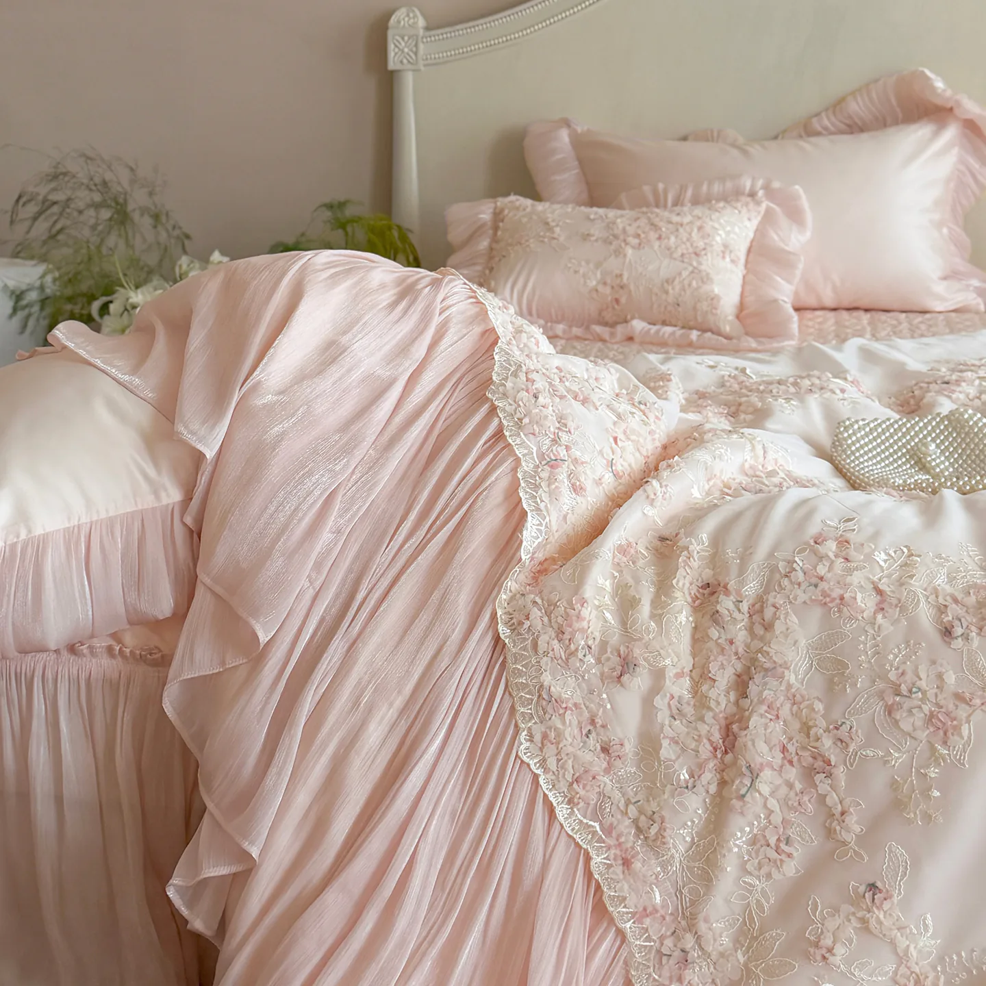 Fairycore 100S Cotton 3D Floral Pleated Skirt Bedspread Duvet Cover Set05 Fairycore 100S Cotton 3D Floral Pleated Skirt Bedspread Duvet Cover Set05