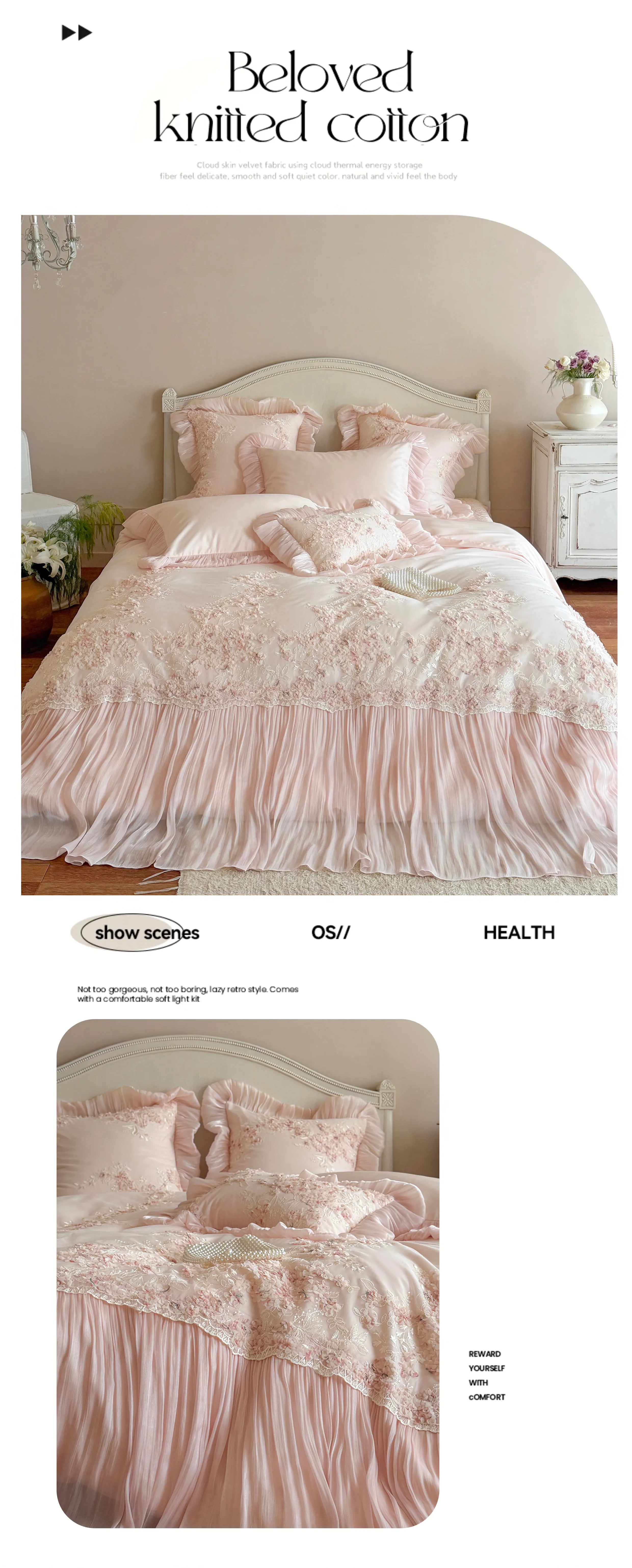 Fairycore-100S-Cotton-3D-Floral-Pleated-Skirt-Bedspread-Duvet-Cover-Set09