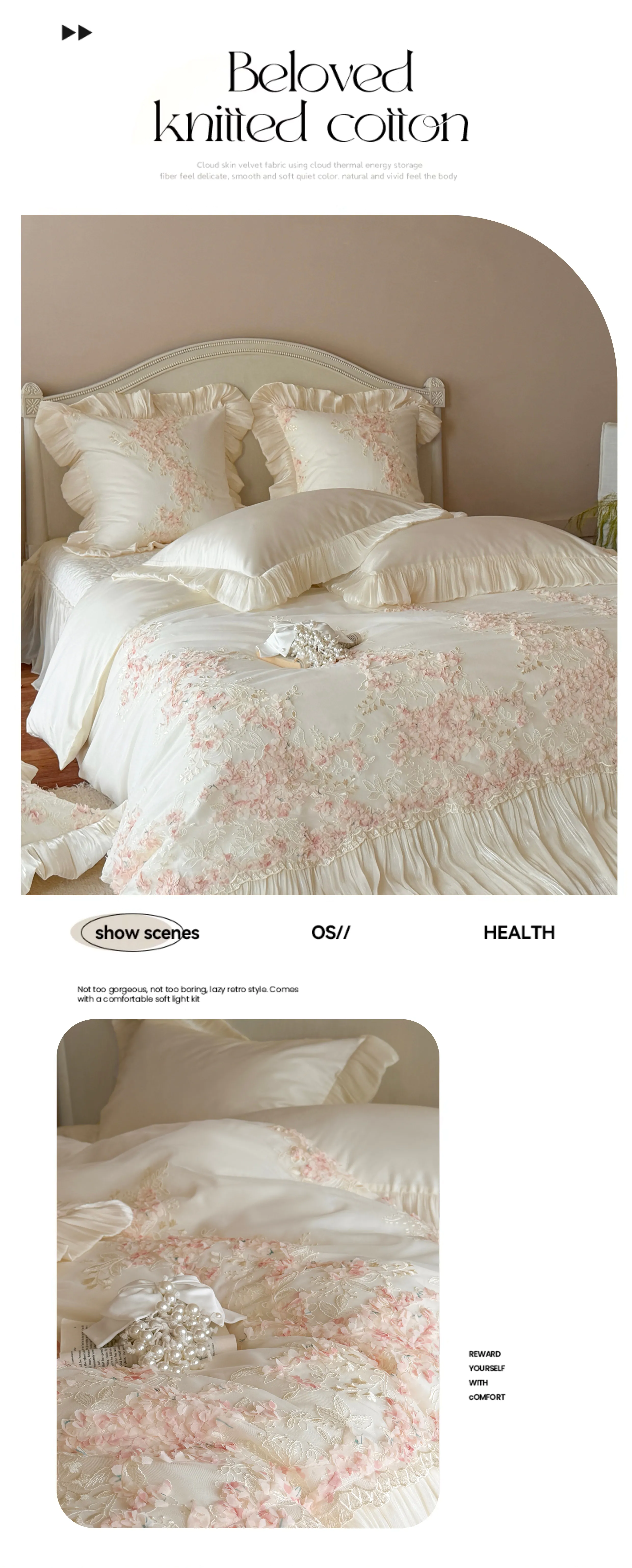 Fairycore-100S-Cotton-3D-Floral-Pleated-Skirt-Bedspread-Duvet-Cover-Set14