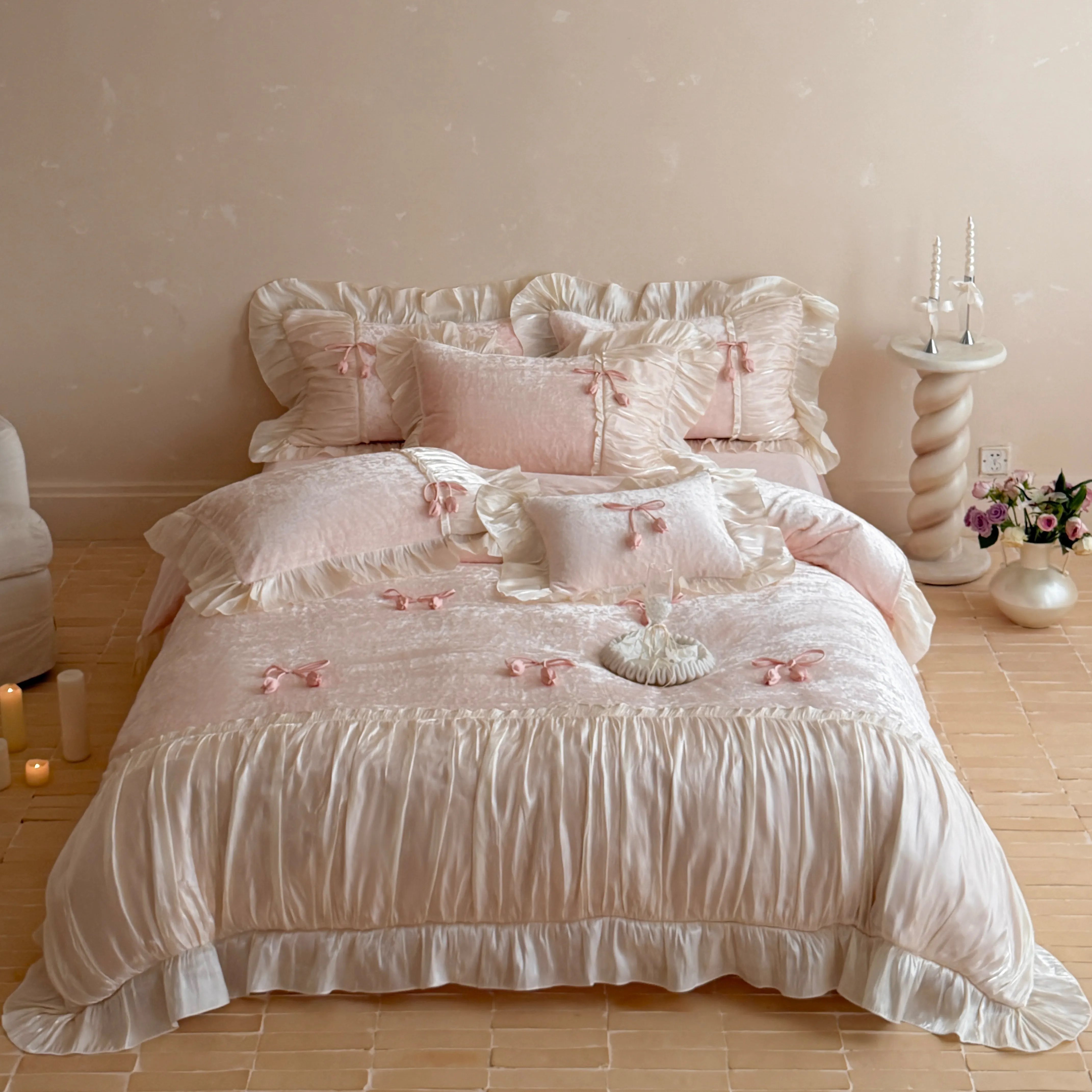 Fairycore Aesthetic Embossed Matte Milk Velvet Fleece Warm Duvet Cover Set01