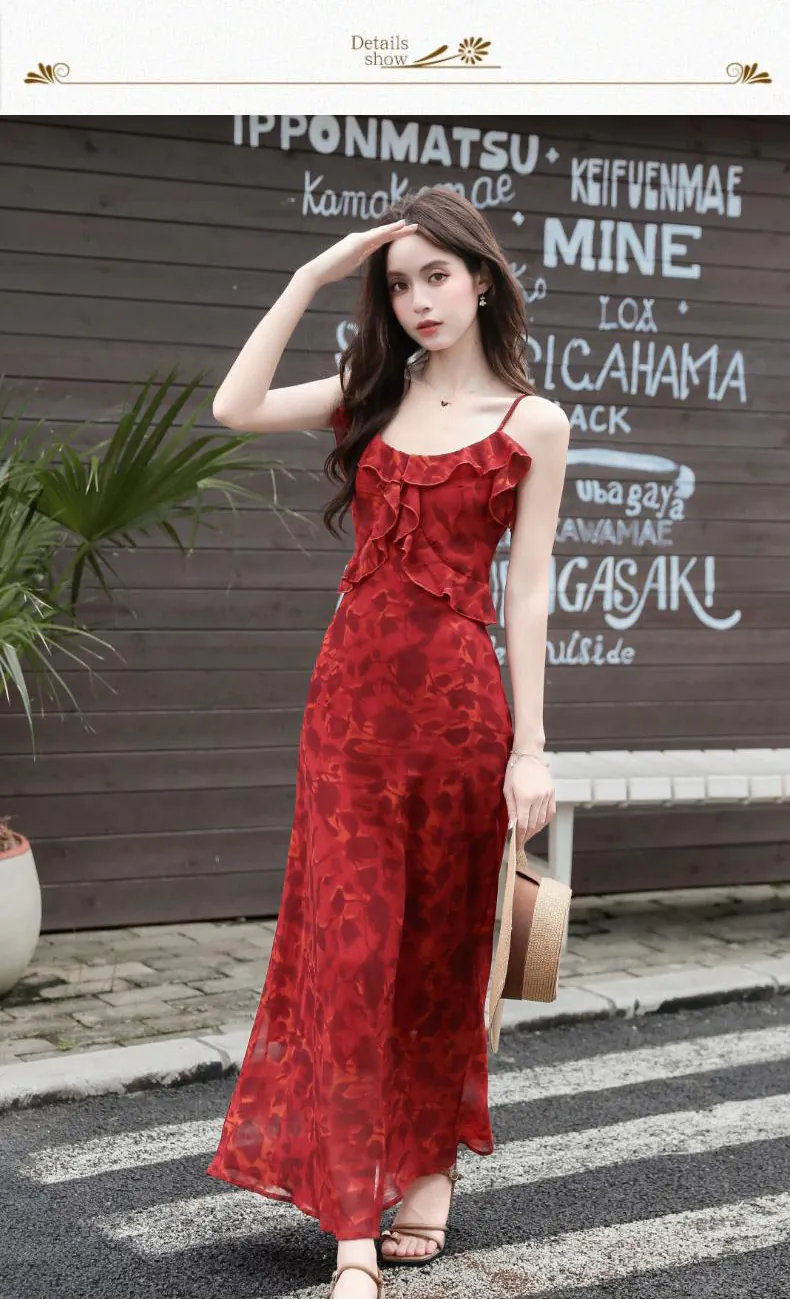 Feminine-Wine-Red-Floral-Print-Chiffon-Dress-with-Sheer-Black-Lace-Cardigan10