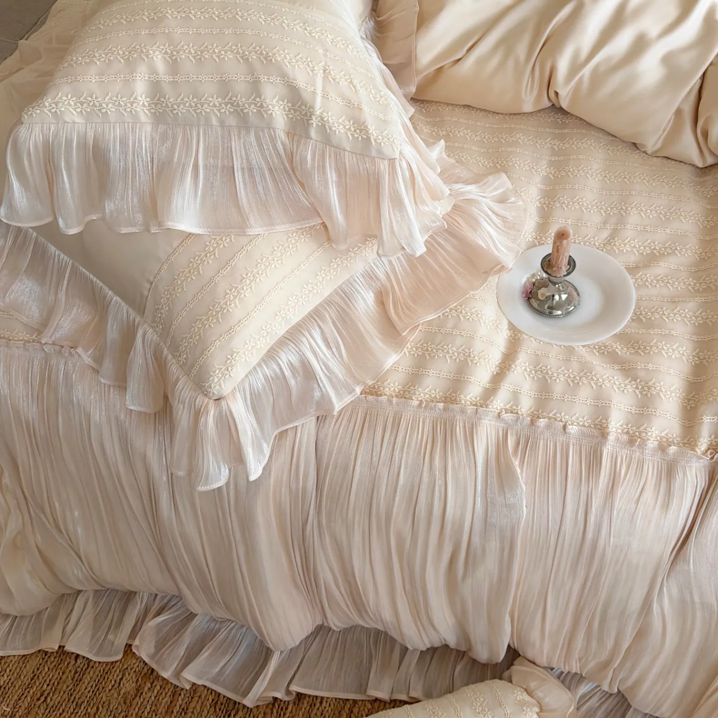 French Haute Couture Soft Cream 50s Cotton Crinkle Chiffon Duvet Cover Set04 French Haute Couture Soft Cream 50s Cotton Crinkle Chiffon Duvet Cover Set04