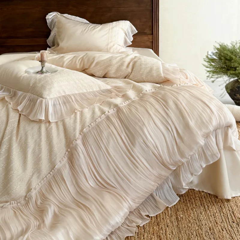 French Haute Couture Soft Cream 50s Cotton Crinkle Chiffon Duvet Cover Set05 French Haute Couture Soft Cream 50s Cotton Crinkle Chiffon Duvet Cover Set05