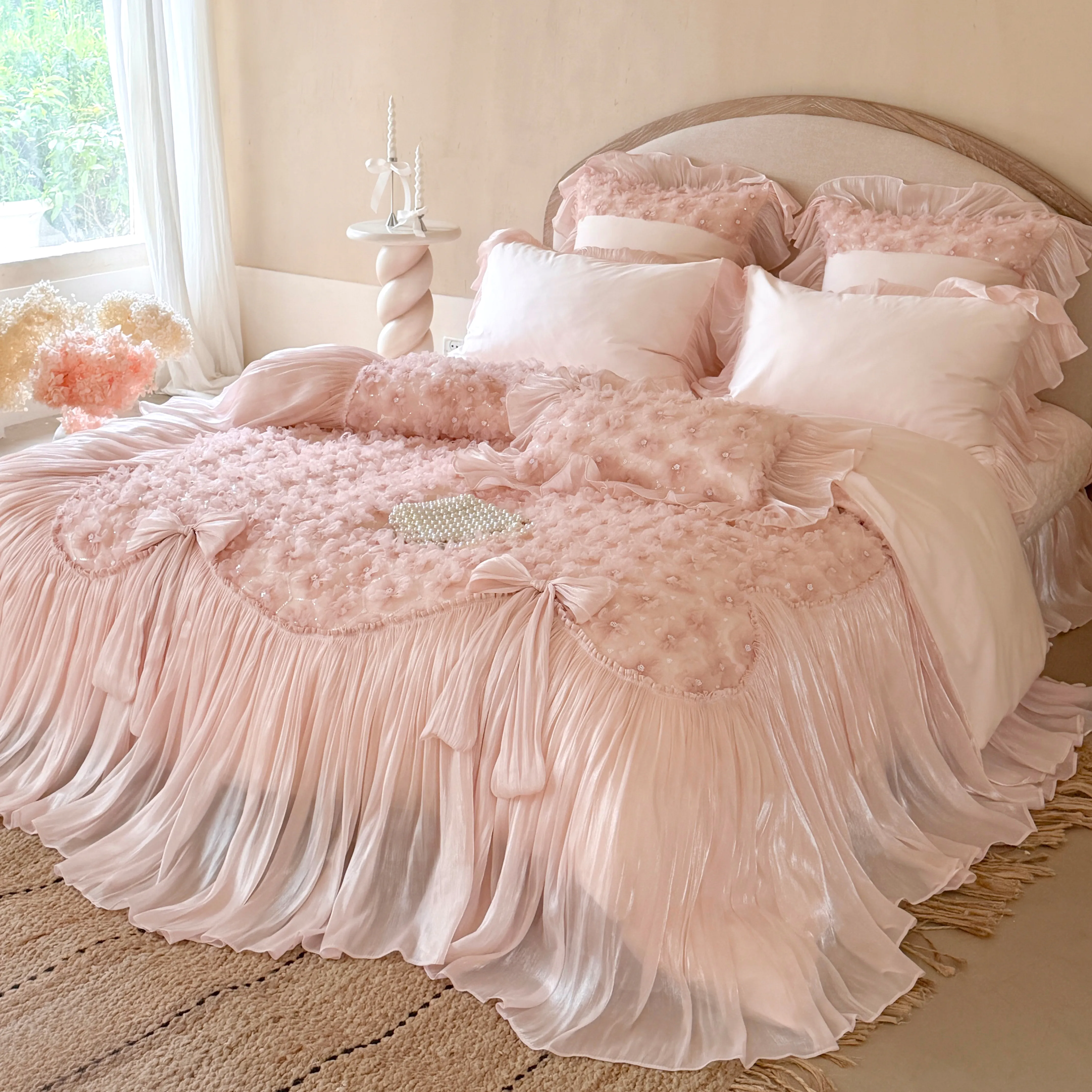 Haute Couture 3D Floral Tiered Ruffle 100S Long Staple Cotton Bedding Set02