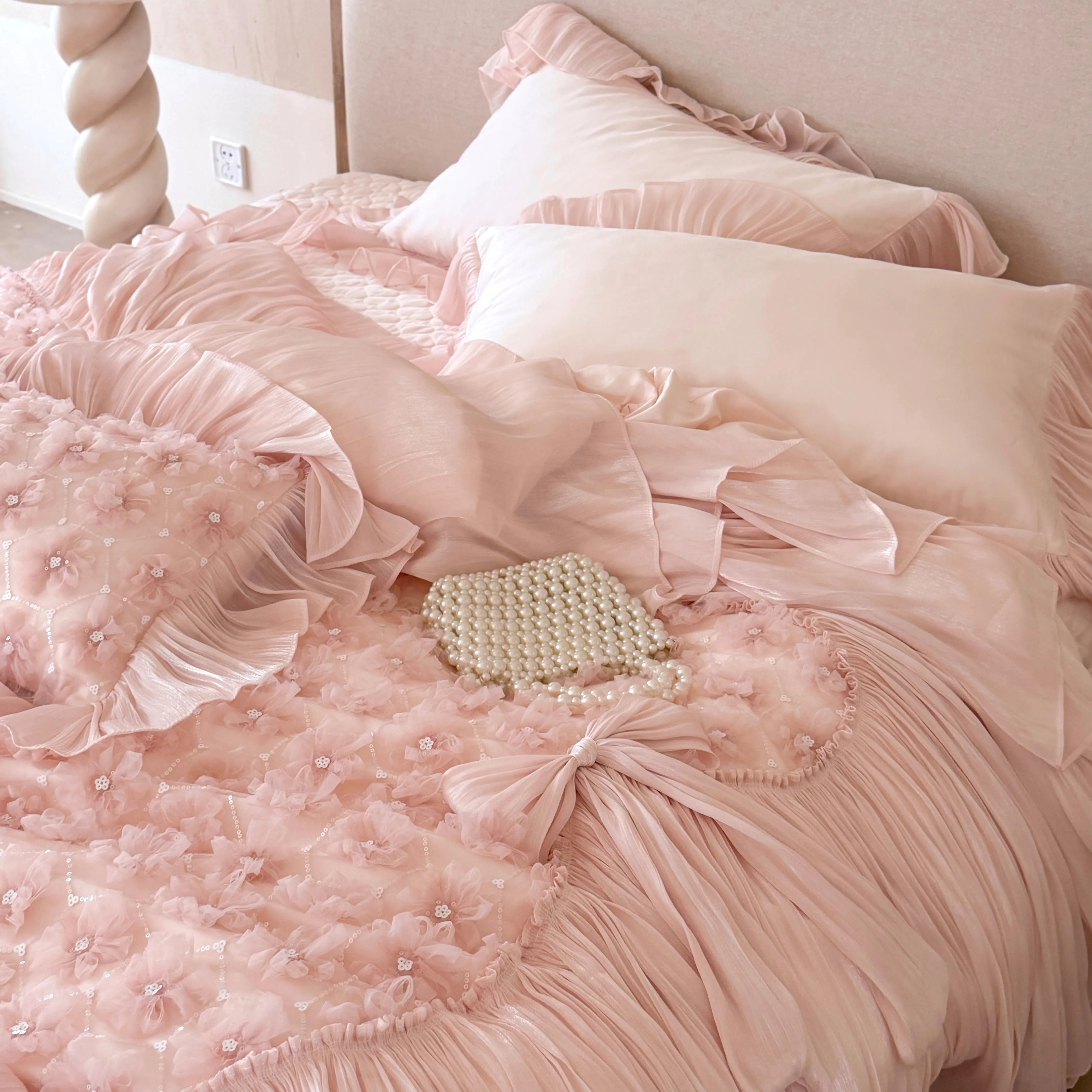 Haute Couture 3D Floral Tiered Ruffle 100S Long-Staple Cotton Bedding Set04 Haute Couture 3D Floral Tiered Ruffle 100S Long Staple Cotton Bedding Set04