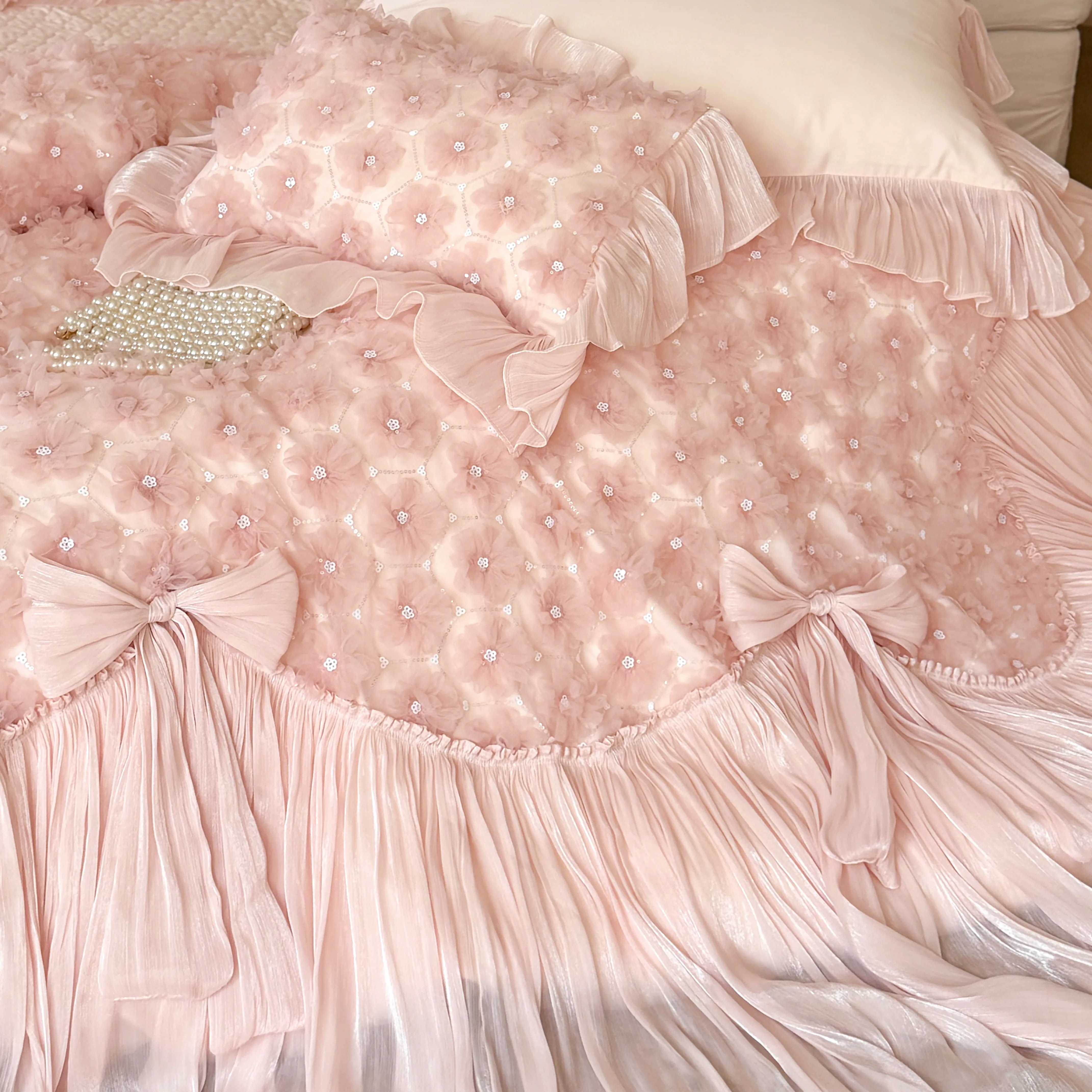 Haute Couture 3D Floral Tiered Ruffle 100S Long-Staple Cotton Bedding Set05 Haute Couture 3D Floral Tiered Ruffle 100S Long Staple Cotton Bedding Set05
