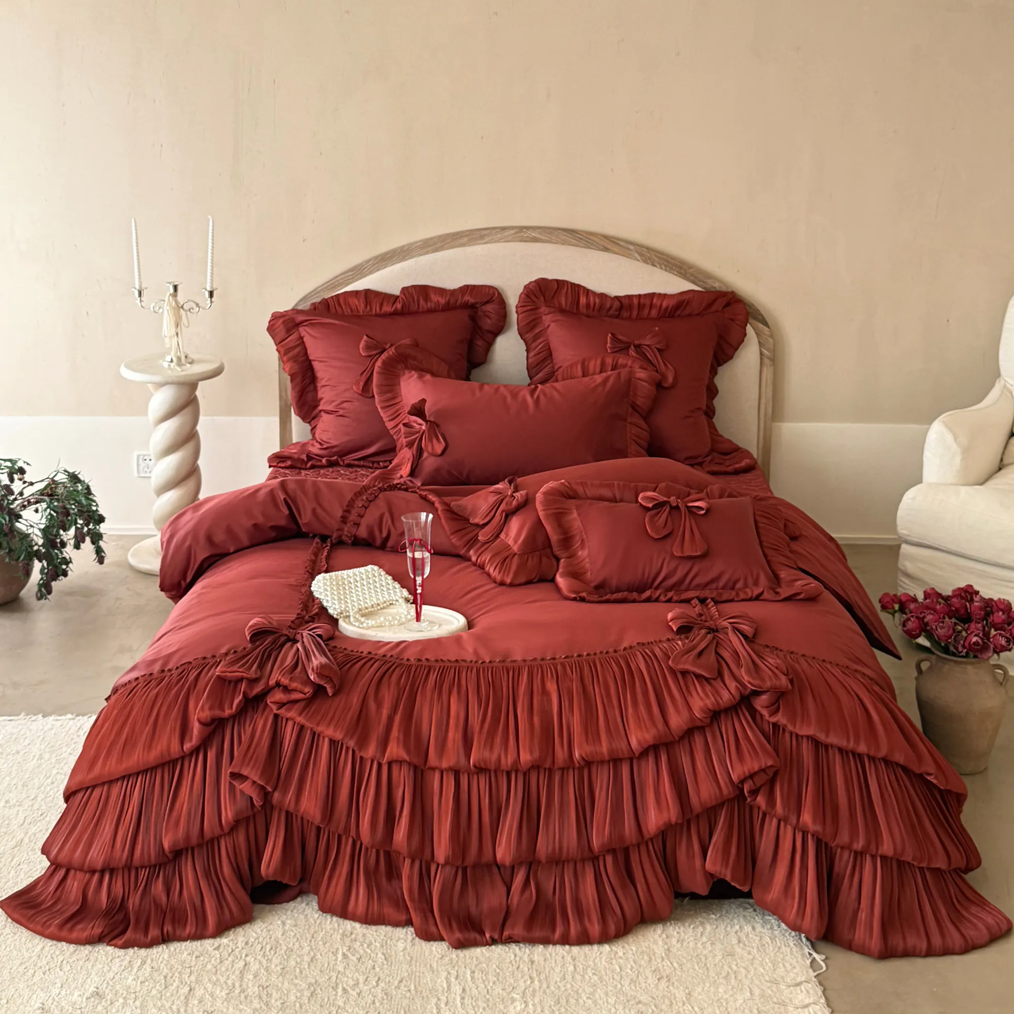 Haute Couture Soft Ruffles 100 Long Staple Cotton Bed Sheet 4 Pcs Set01