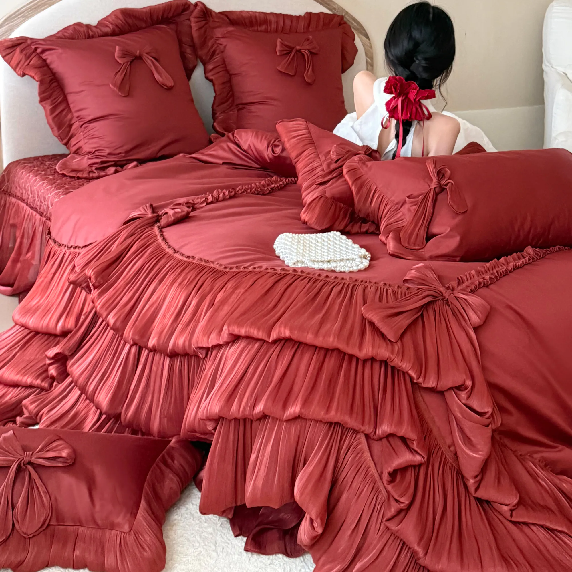 Haute Couture Soft Ruffles 100 Long Staple Cotton Bed Sheet 4 Pcs Set02