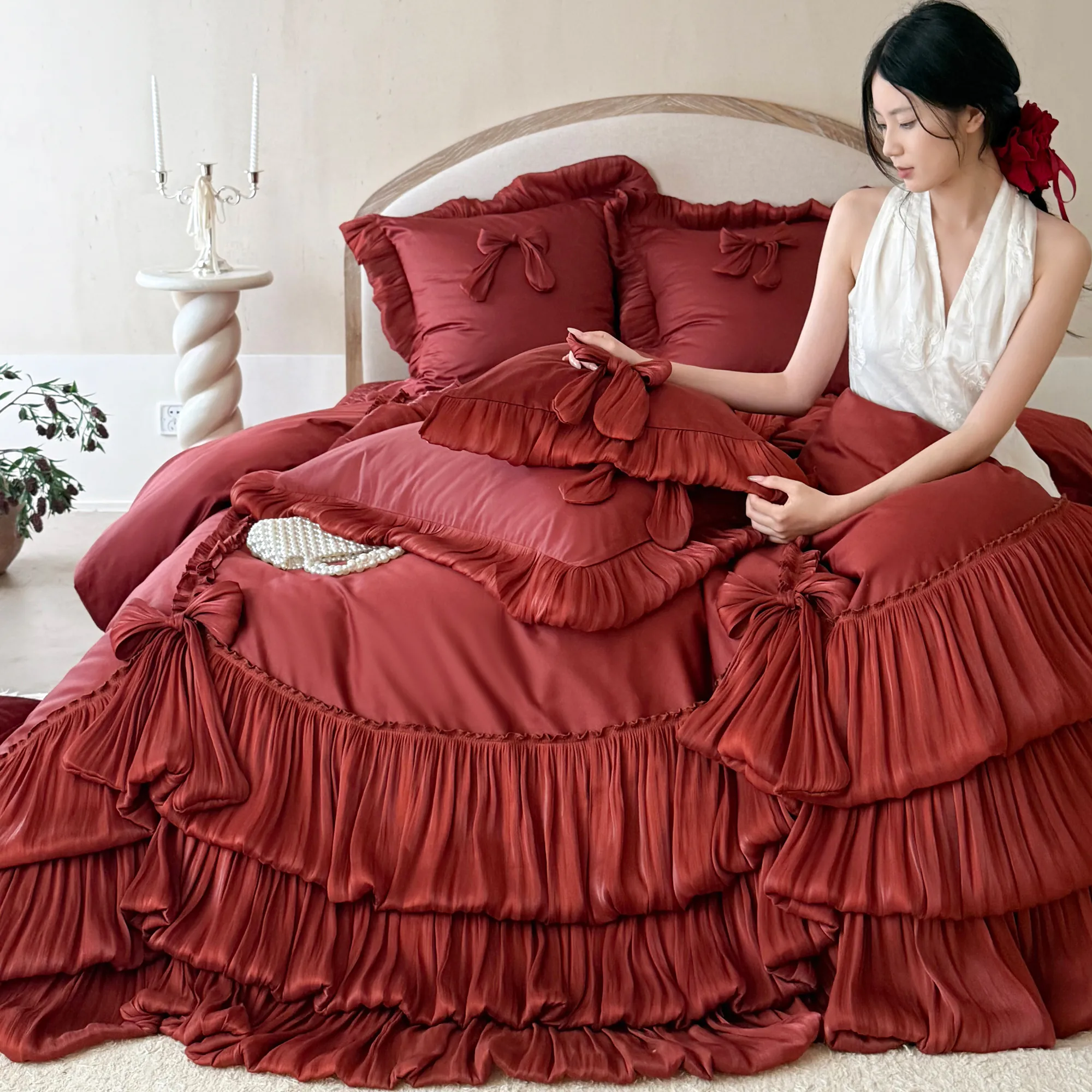 Haute Couture Soft Ruffles 100% Long-Staple Cotton Bed Sheet 4 Pcs Set03 Haute Couture Soft Ruffles 100 Long Staple Cotton Bed Sheet 4 Pcs Set03