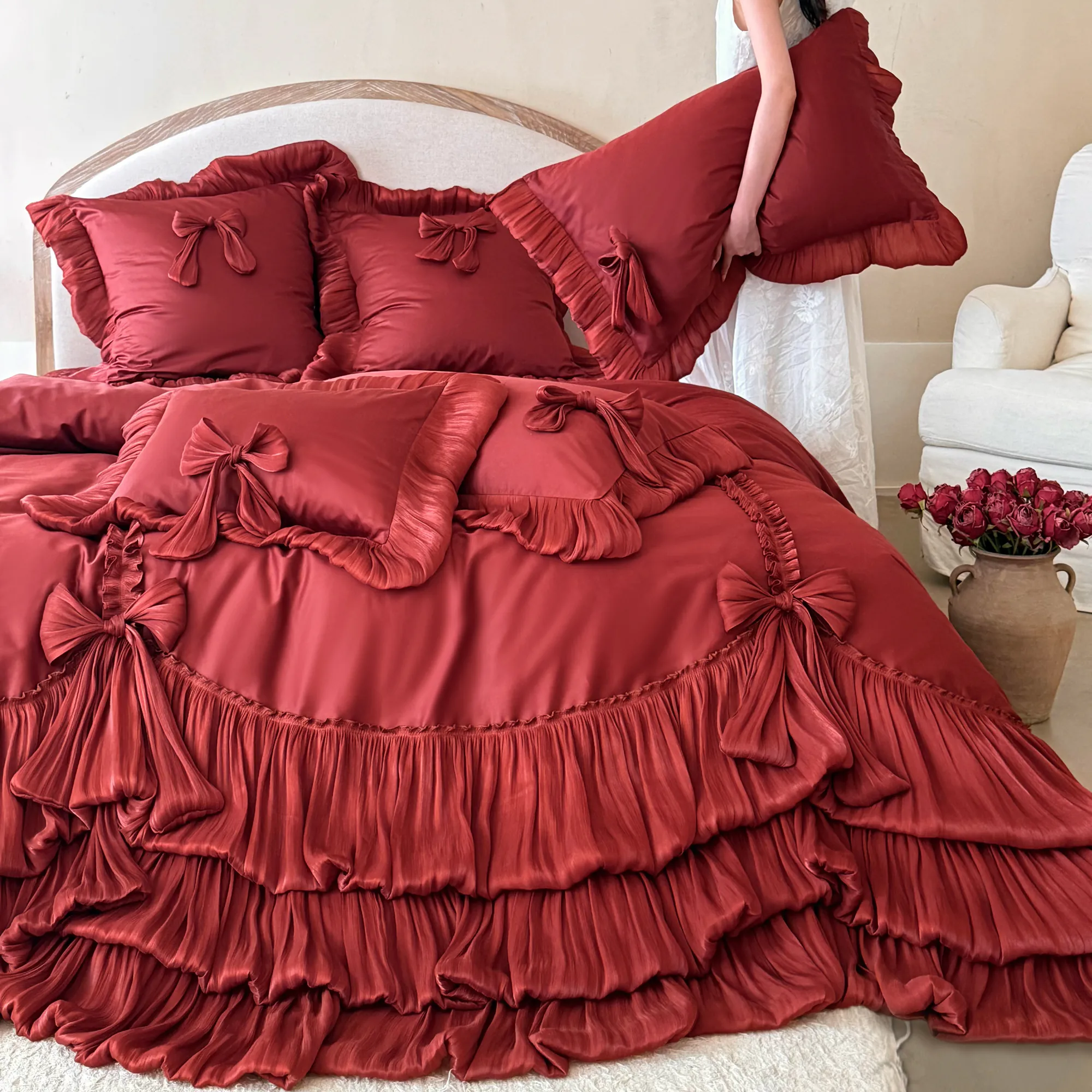 Haute Couture Soft Ruffles 100% Long-Staple Cotton Bed Sheet 4 Pcs Set04 Haute Couture Soft Ruffles 100 Long Staple Cotton Bed Sheet 4 Pcs Set04