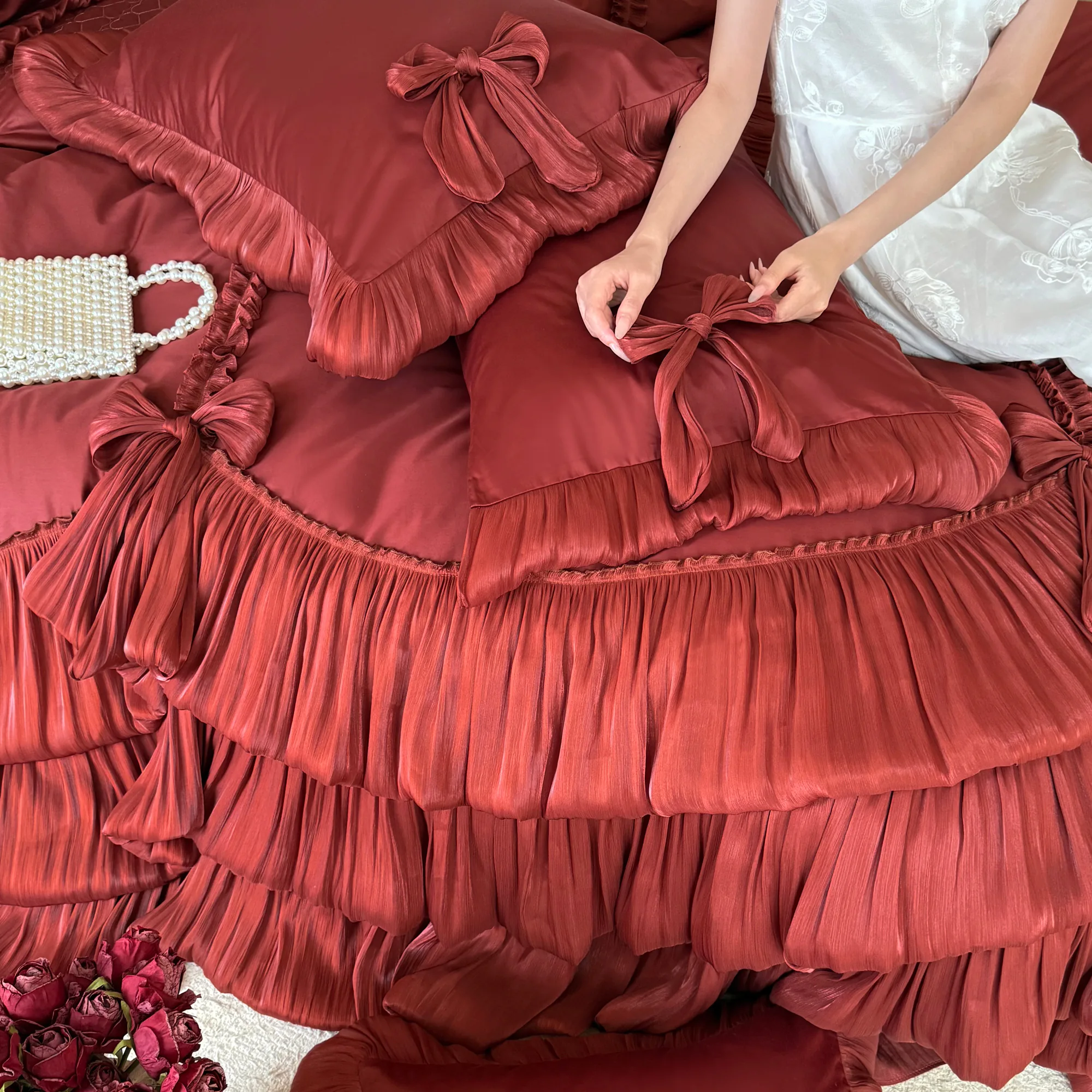 Haute Couture Soft Ruffles 100% Long-Staple Cotton Bed Sheet 4 Pcs Set05 Haute Couture Soft Ruffles 100 Long Staple Cotton Bed Sheet 4 Pcs Set05