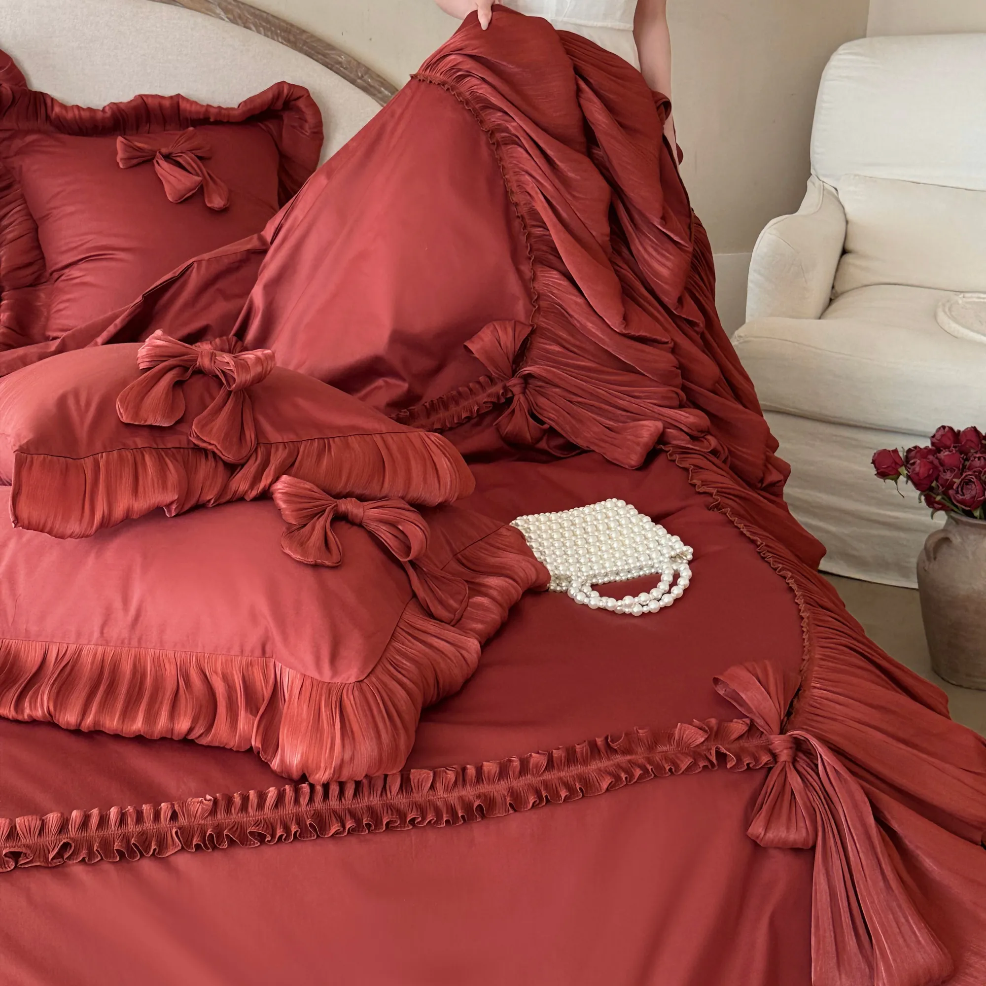 Haute Couture Soft Ruffles 100% Long-Staple Cotton Bed Sheet 4 Pcs Set06 Haute Couture Soft Ruffles 100 Long Staple Cotton Bed Sheet 4 Pcs Set06