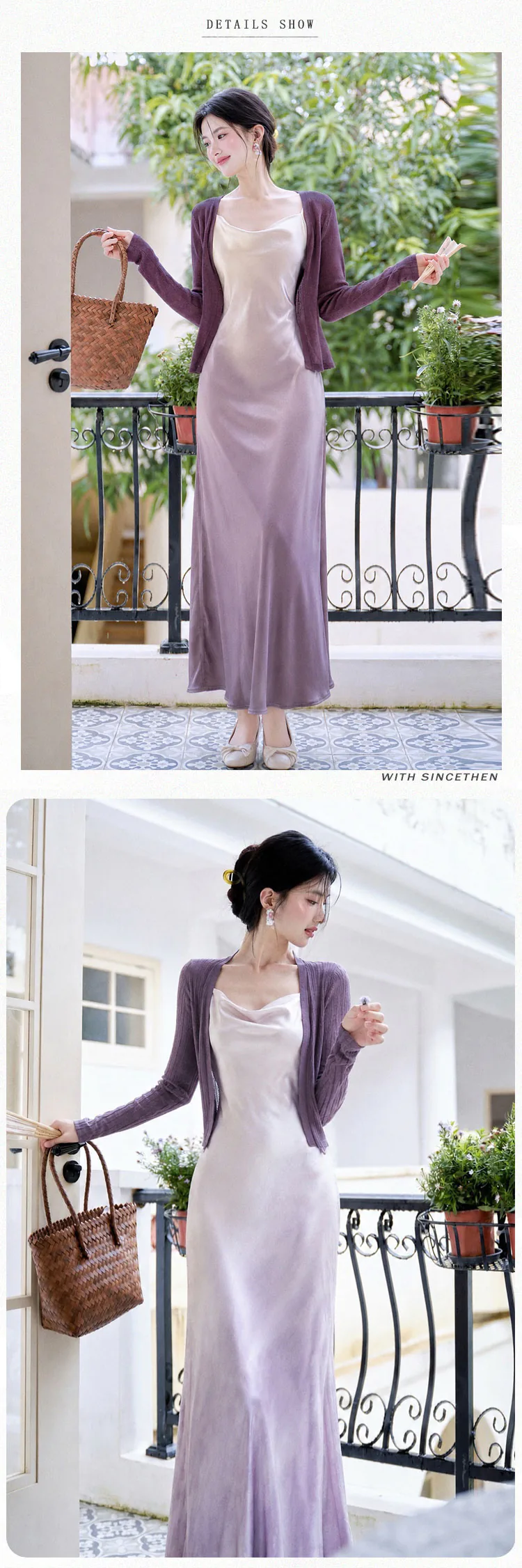 Lavender-Gradient-Ombre-Spaghetti-Strap-Satin-Dress-with-Knit-Cardigan-Set10