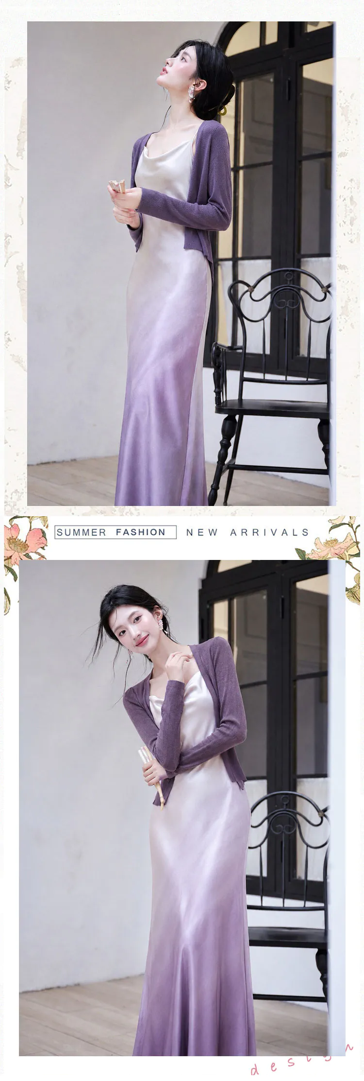 Lavender-Gradient-Ombre-Spaghetti-Strap-Satin-Dress-with-Knit-Cardigan-Set11
