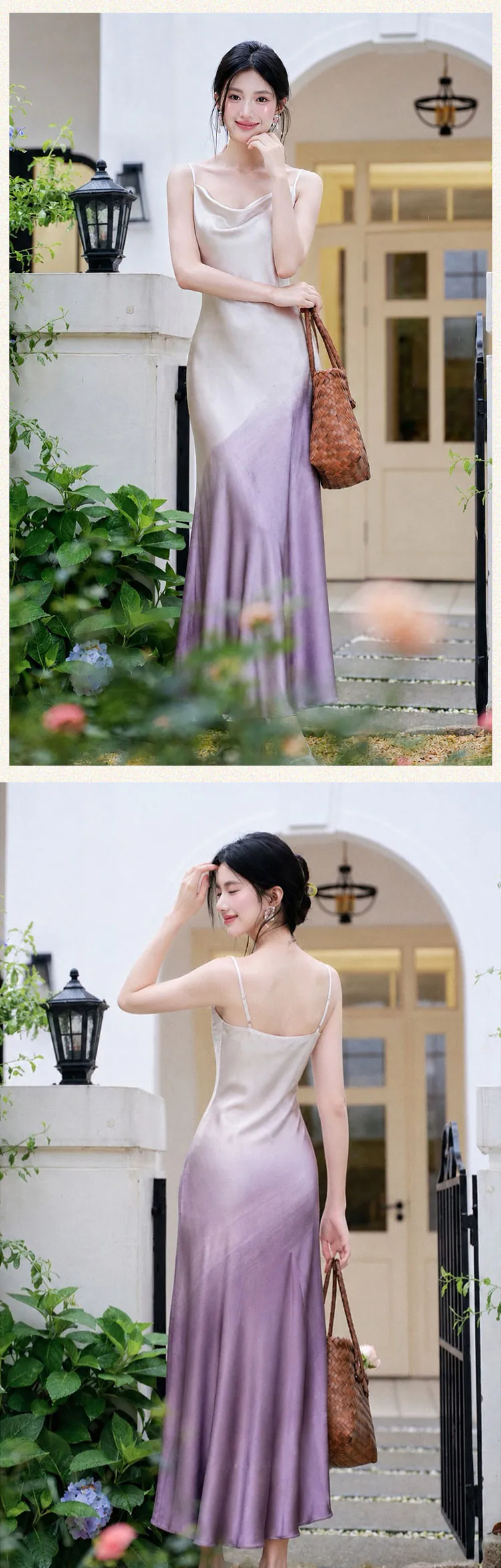 Lavender-Gradient-Ombre-Spaghetti-Strap-Satin-Dress-with-Knit-Cardigan-Set14