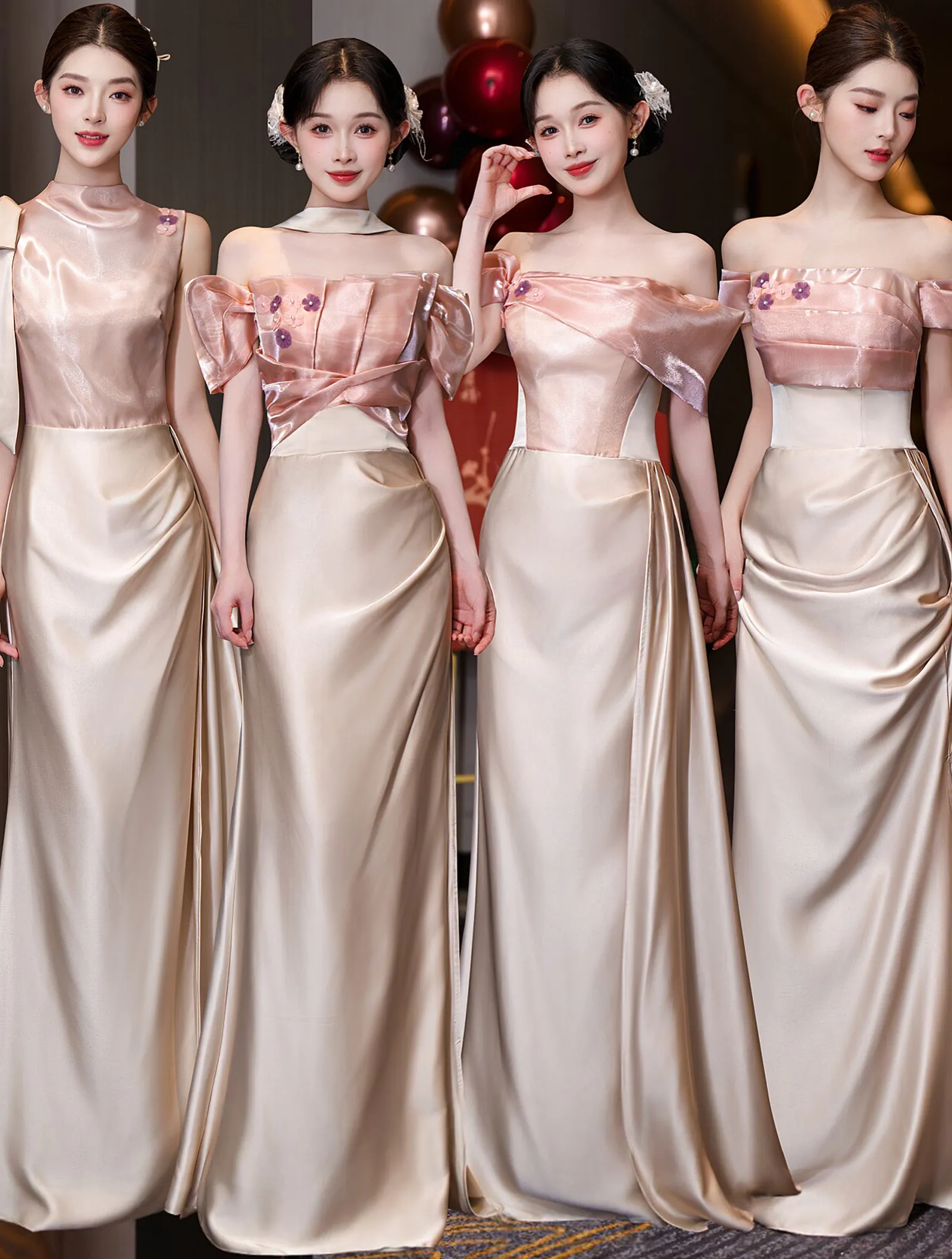 Luxurious Champagne Satin Mix and Match Wedding Party Bridesmaid Dress01