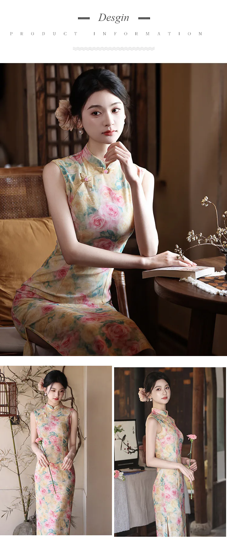 Pastel-Pink-and-Yellow-Rose-Floral-Print-Sleeveless-Chinese-Qipao-Dress08