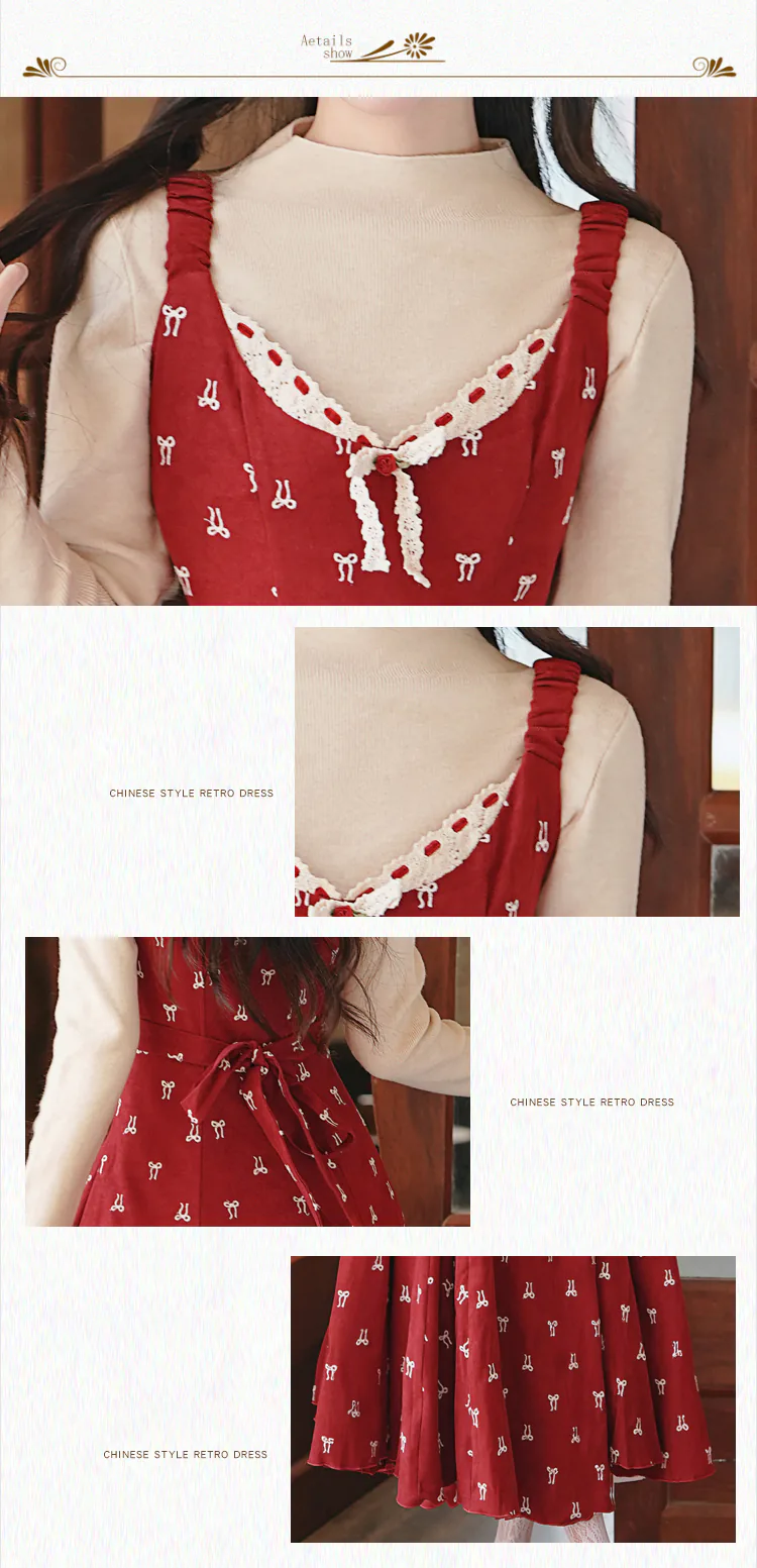 Retro-Girlish-Bow-Embroidery-Red-Dress-with-Long-Sleeve-Top-Two-Piece-Set08