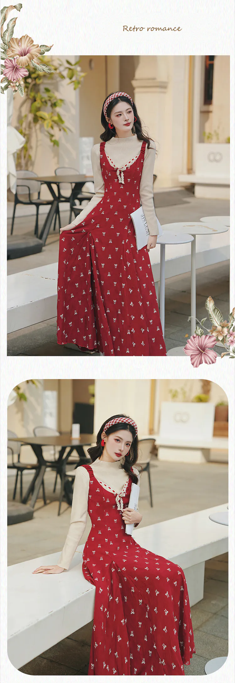 Retro-Girlish-Bow-Embroidery-Red-Dress-with-Long-Sleeve-Top-Two-Piece-Set11