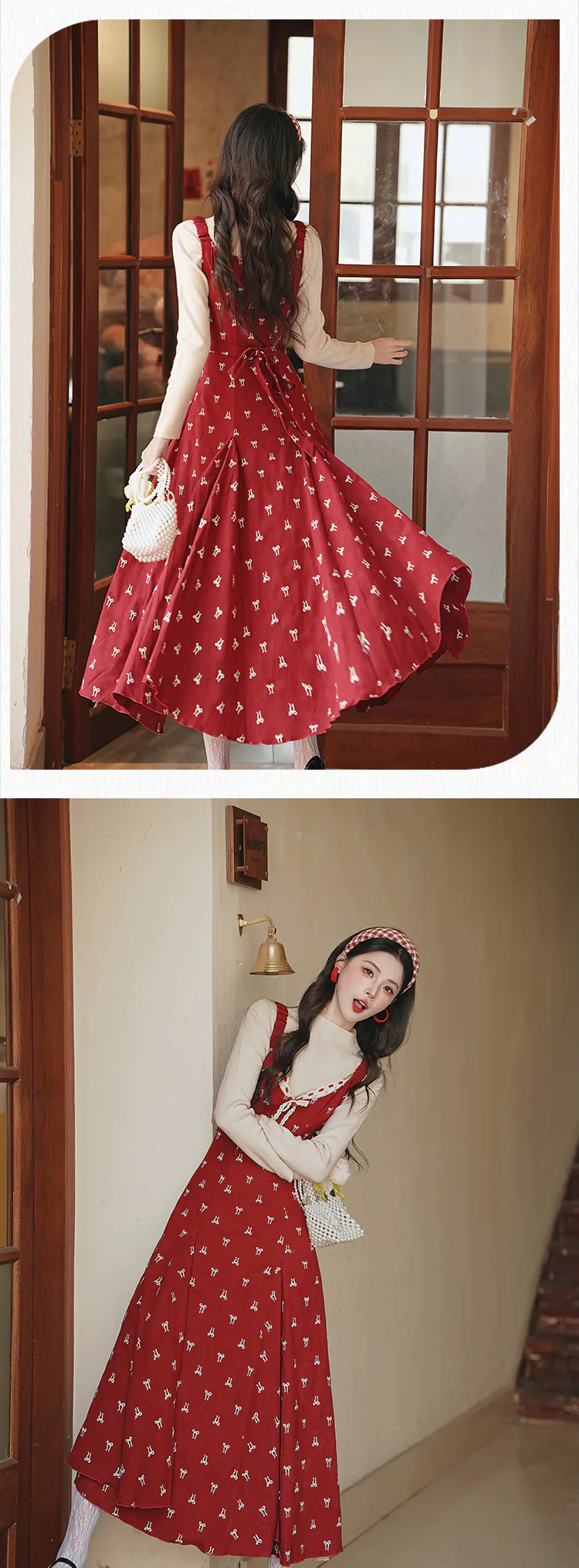 Retro-Girlish-Bow-Embroidery-Red-Dress-with-Long-Sleeve-Top-Two-Piece-Set12