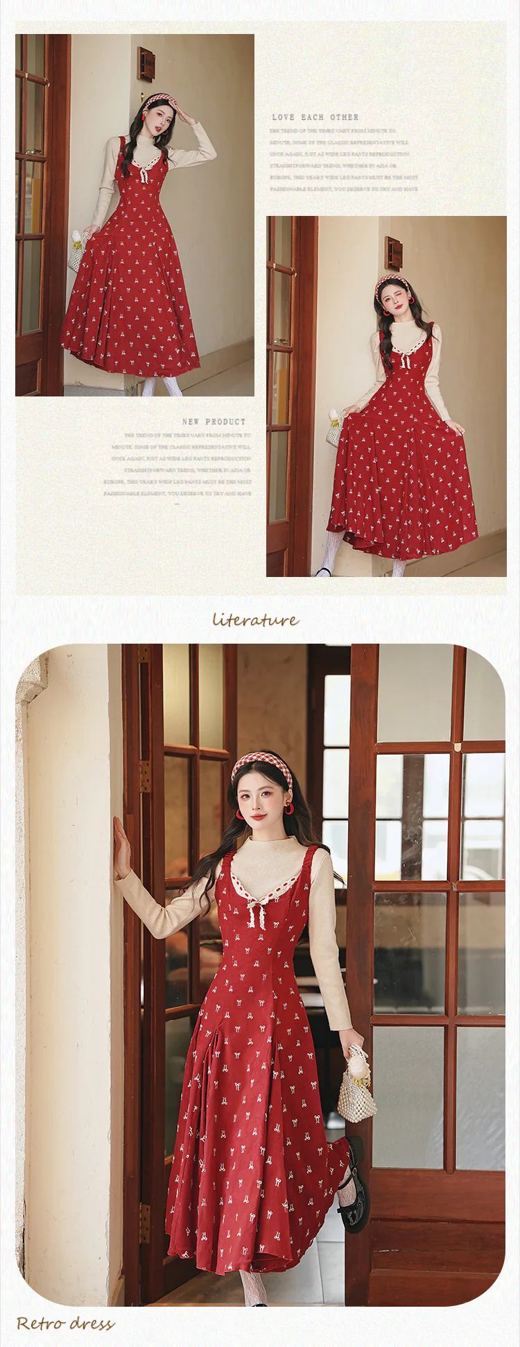 Retro-Girlish-Bow-Embroidery-Red-Dress-with-Long-Sleeve-Top-Two-Piece-Set13