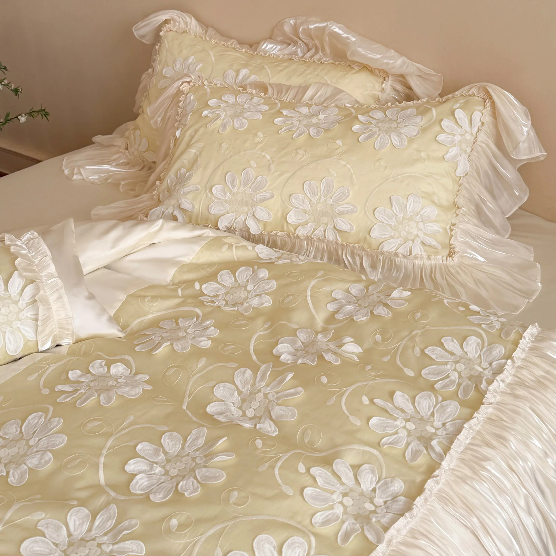 Romantic 3D Flowers Lace Ruffles 100S Tencel Cotton Comforter Cover Set04 Romantic 3D Flowers Lace Ruffles 100S Tencel Cotton Comforter Cover Set04