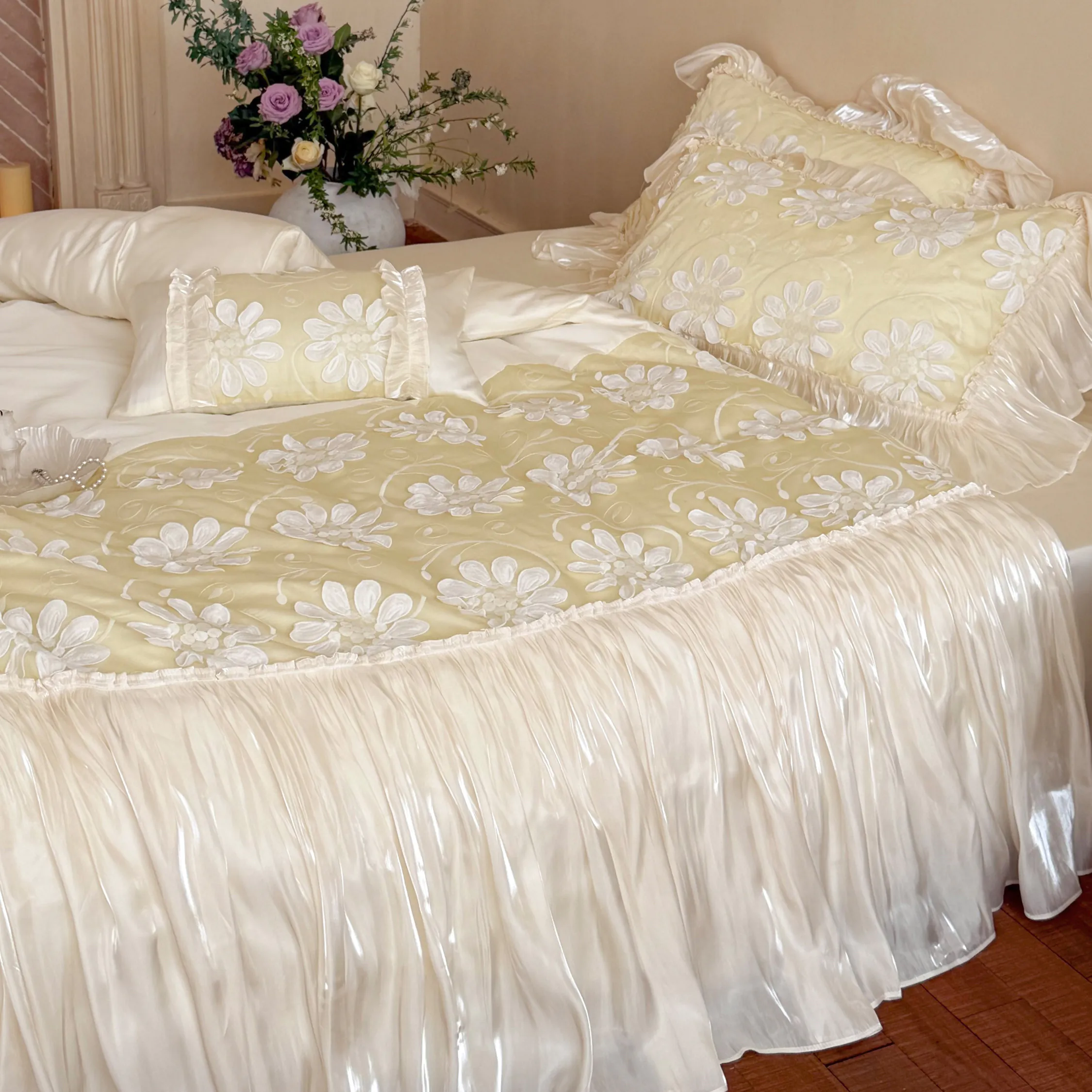 Romantic 3D Flowers Lace Ruffles 100S Tencel Cotton Comforter Cover Set05 Romantic 3D Flowers Lace Ruffles 100S Tencel Cotton Comforter Cover Set05