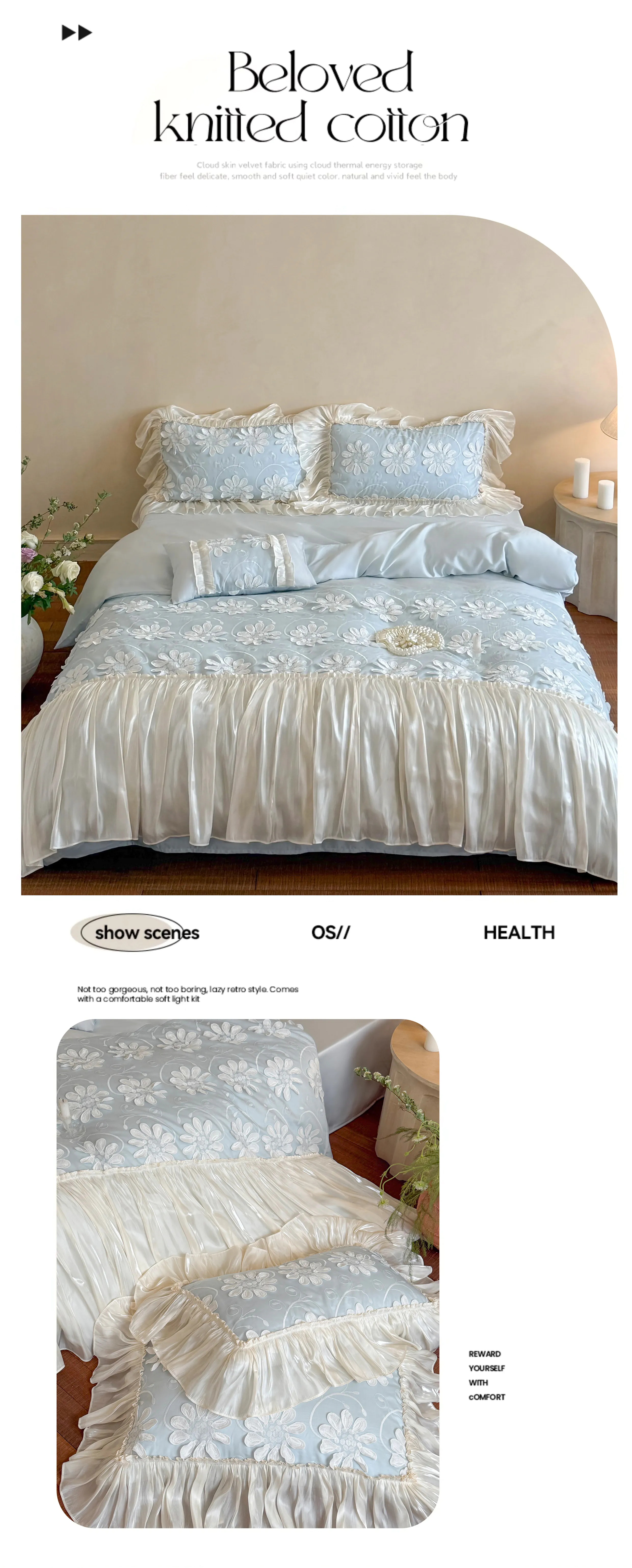 Romantic-3D-Flowers-Lace-Ruffles-100S-Tencel-Cotton-Comforter-Cover-Set14